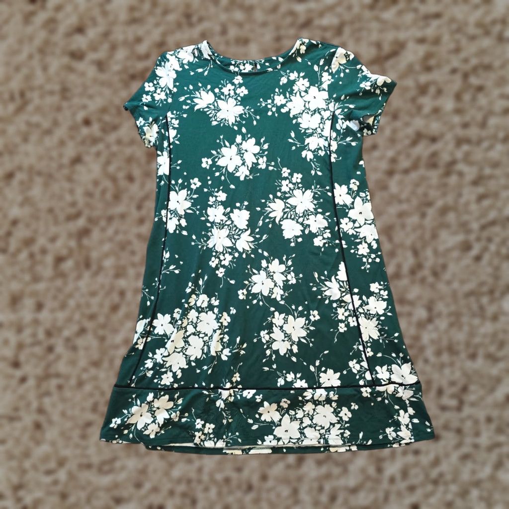 J. Jill J Jill Dress Women PS Green Floral Wearever A-Line Stretch Casual Short Sleeve Round Neck Petite Size S / US 4 / IT 40 - 1 Thumbnail