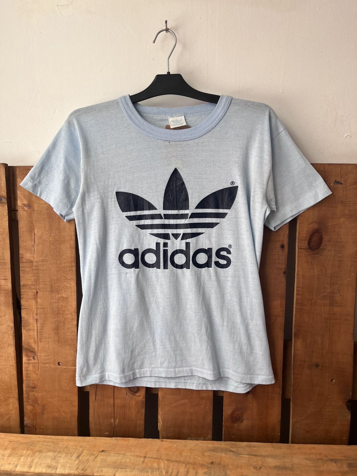 Adidas Vintage 1970s Adidas double sided big logo t shirt Size US S / EU 44-46 / 1 - 1 Thumbnail