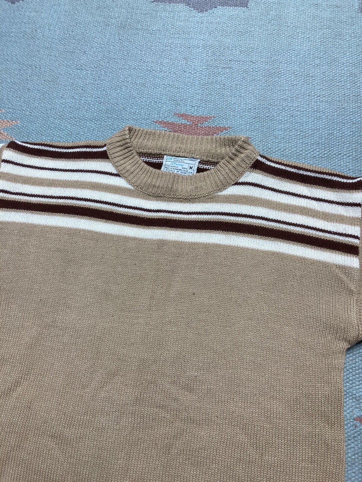 JCPenney × Vintage 70s JCPenney knit sweater striped soft boys medium baby tee Size XS / US 0-2 / IT 36-38 - 3 Thumbnail