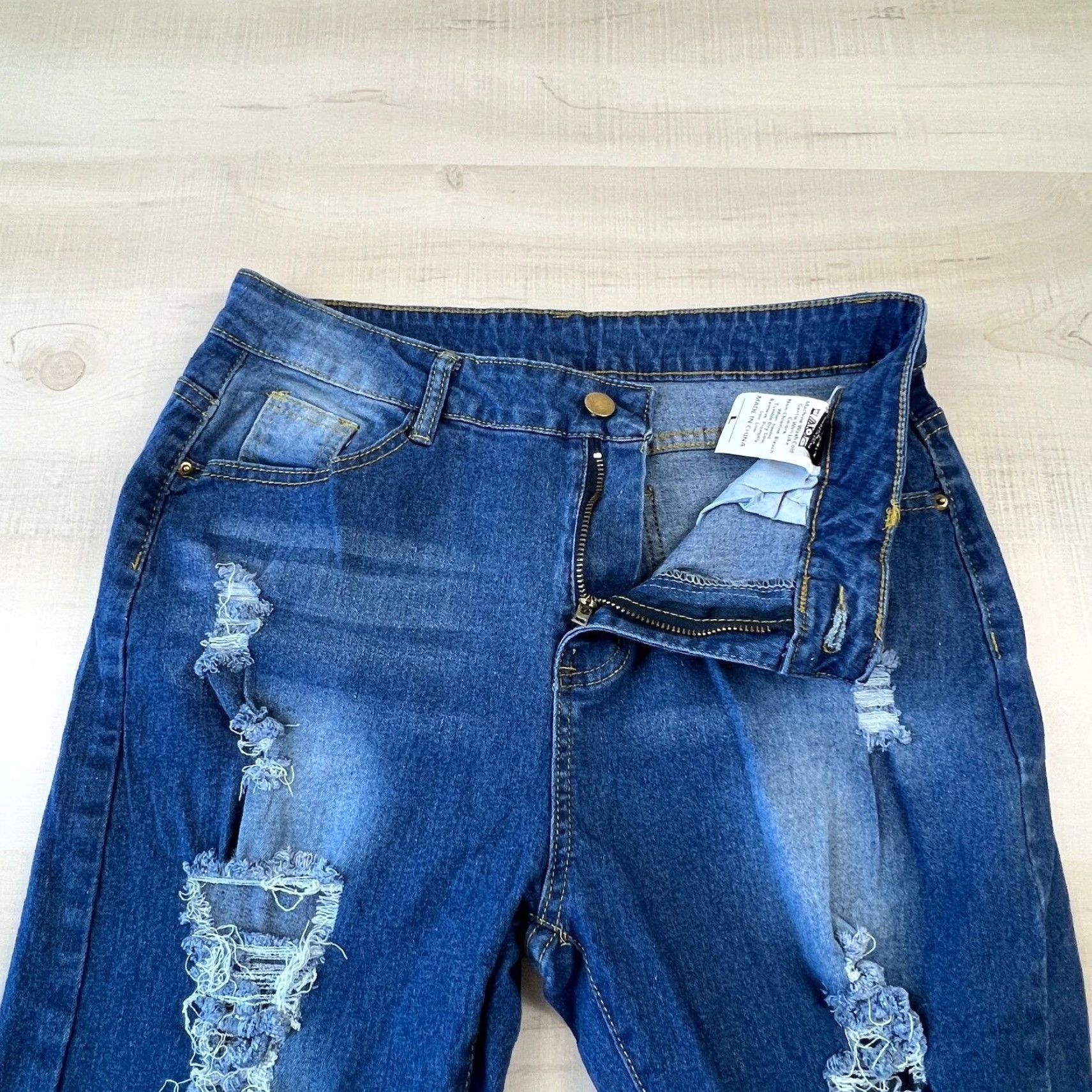 Shein Shein Womens Large Skinny Distressed Blue Jeans Mid Rise Stretch Cotton Blend Size 36" / US 14 / IT 50 - 3 Thumbnail