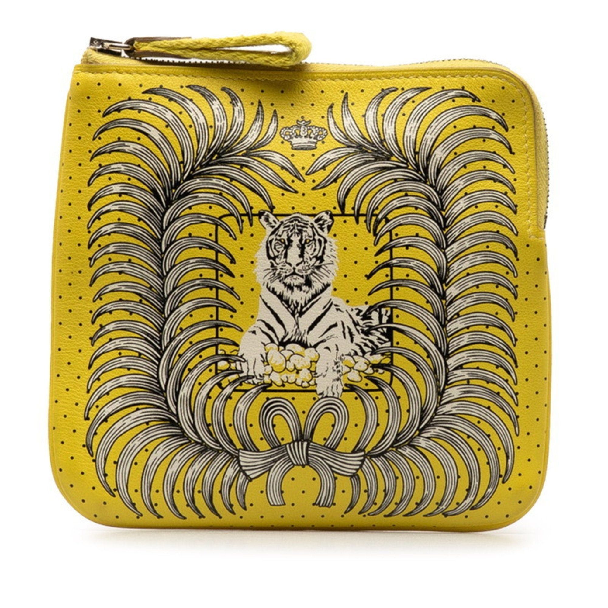 image of Hermes Carre Pocket Royal Tiger Tigre Bandana Pouch Yellow White Swift Women's
