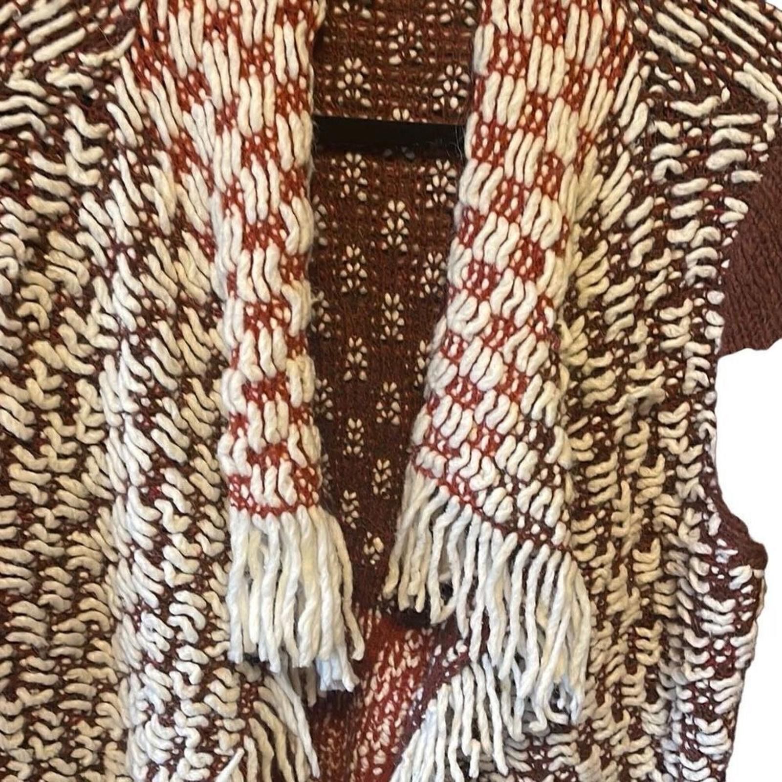 Designer Anthropologie wool blend boho fringed sweater medium Size M / US 6-8 / IT 42-44 - 3 Thumbnail
