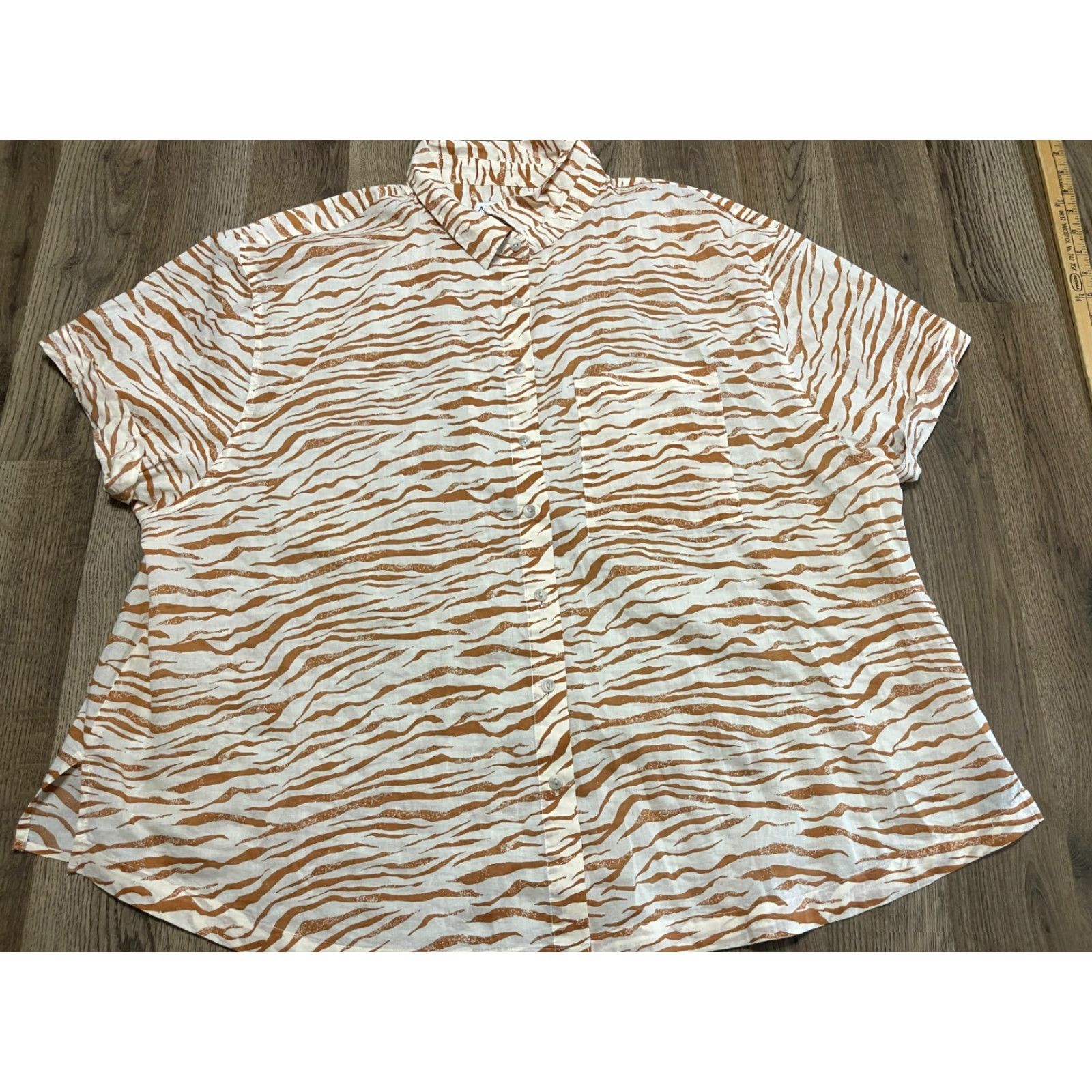 Vintage Ava & Viv Shirt Women's Plus Size 1X Button Up Short Sleeve Brown White Size XL / US 12-14 / IT 48-50 - 2 Thumbnail