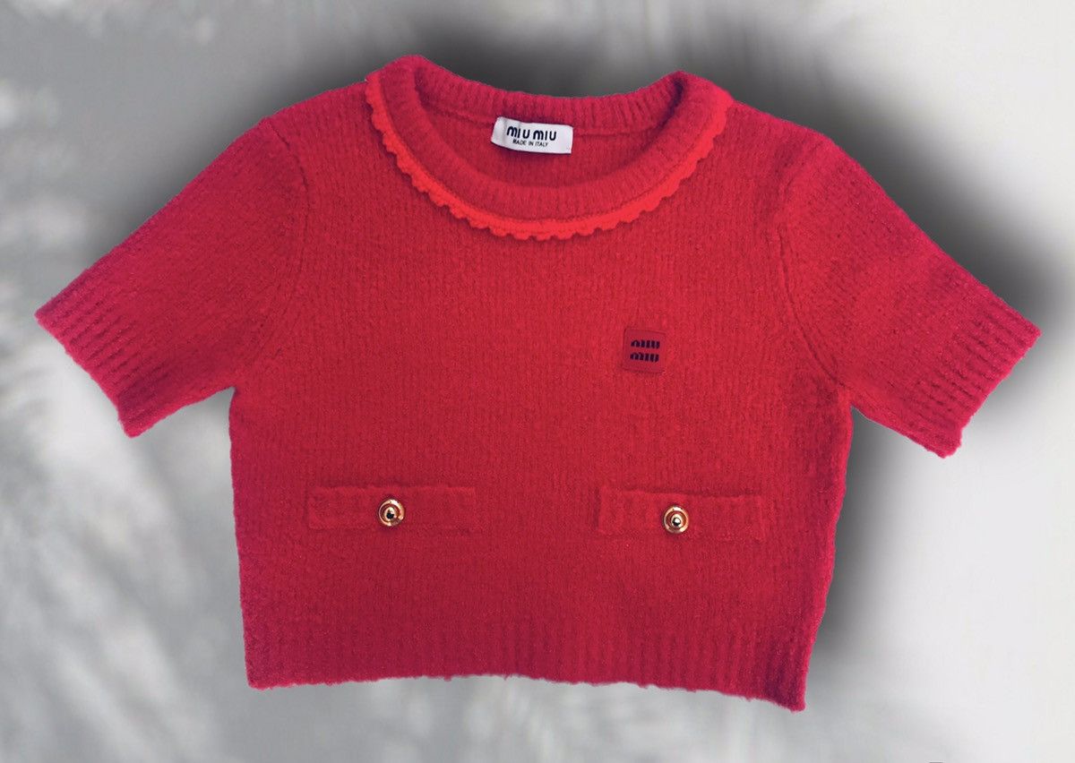 Miu Miu MIU MIU Red Knit Pull Over Short Sleeve Wool Sweater Top Size XS / US 0-2 / IT 36-38 - 6 Thumbnail