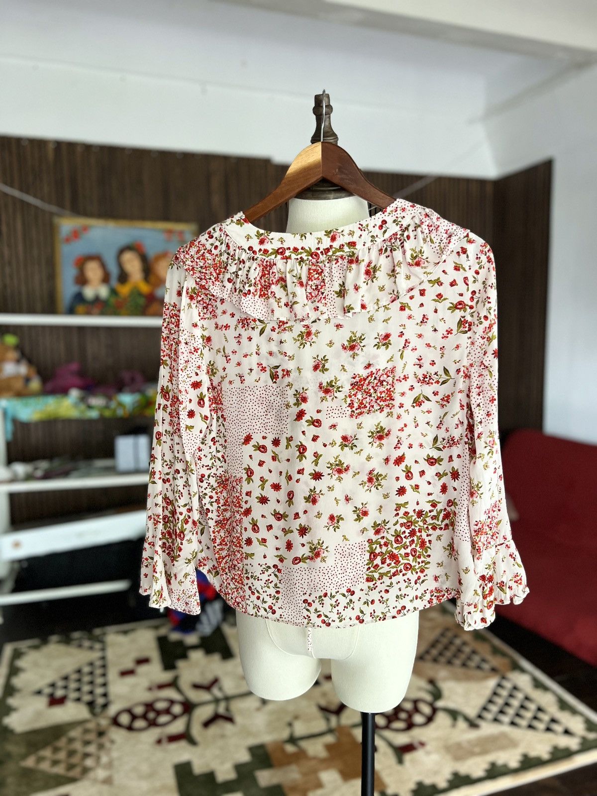 Designer × Zara Zara Women’s Ruffle Floral Long Sleeve Top Blouse Size M / US 6-8 / IT 42-44 - 7 Thumbnail