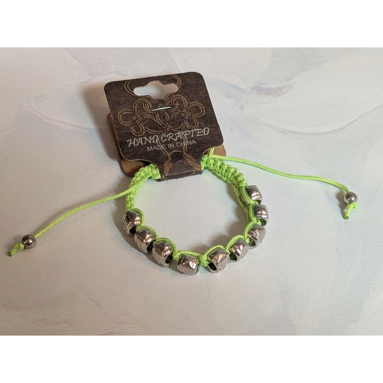 Vintage Cute VTG Lime & Silver Owl Bead Paracord Adjustable Bracelet Size ONE SIZE - 7 Thumbnail