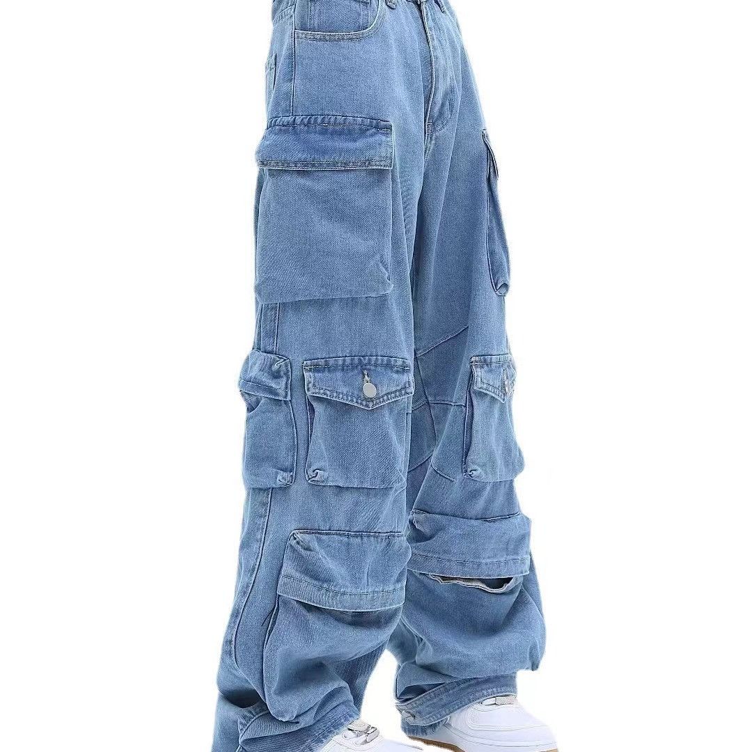 image of High Street Vintage Multi-Pocket Loose Jeans in Blue, Men's (Size 32)