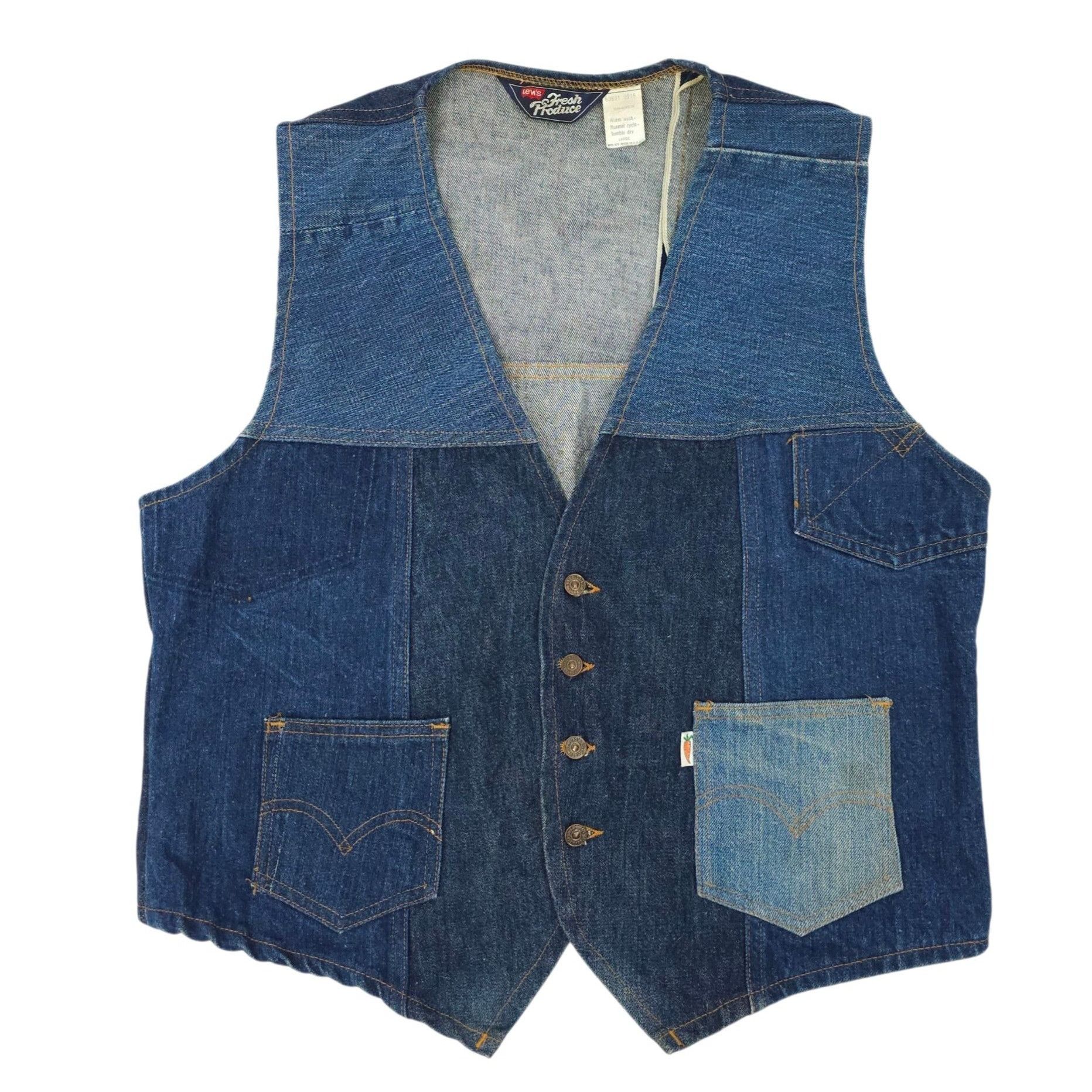 Levi's Levis Fresh Produce Patchwork Denim Vest L Buckle Back Vtg Size L / US 10 / IT 46 - 1 Thumbnail