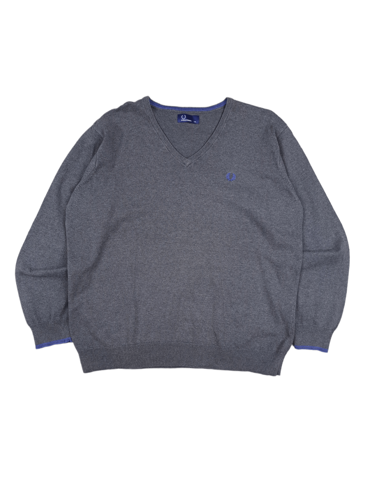 Designer × Fred Perry 💎Fred Perry Classic VNeck Jumper Grey Small Logo Sweatshirt Size US XL / EU 56 / 4 - 1 Thumbnail