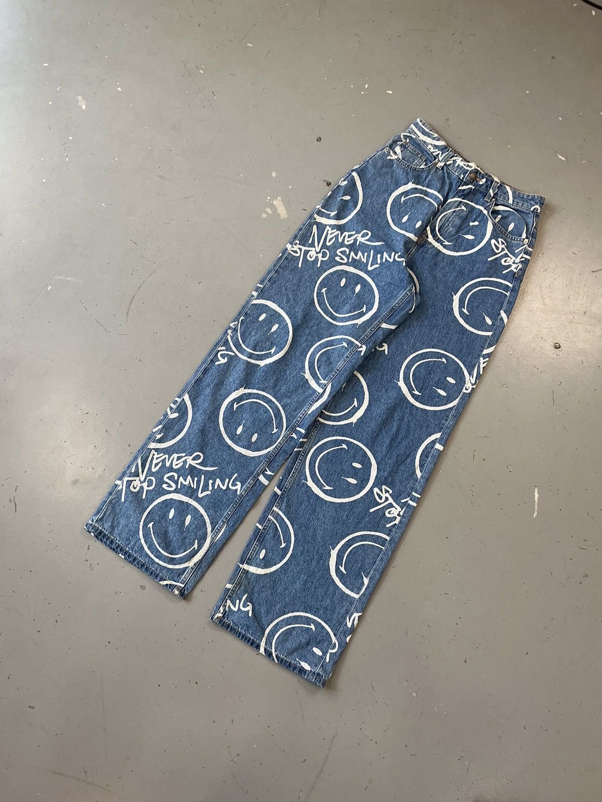 Designer × Vintage Vintage smiley crazy smiles printed denim Size 28" / US 6 / IT 42 - 3 Thumbnail