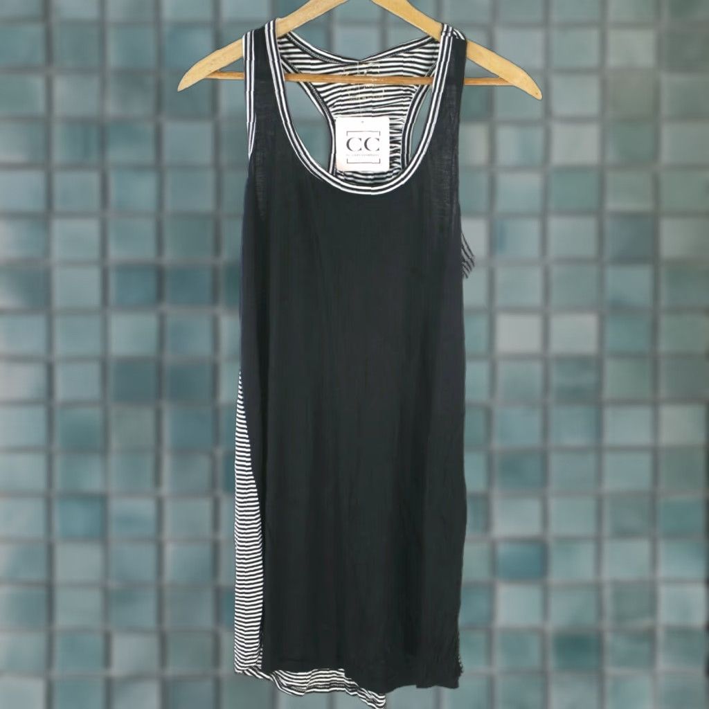 Vintage Curvy Couture Womens Striped Sleeveless Sleep Tank Shirt Size Small Black Size S / US 4 / IT 40 - 1 Thumbnail