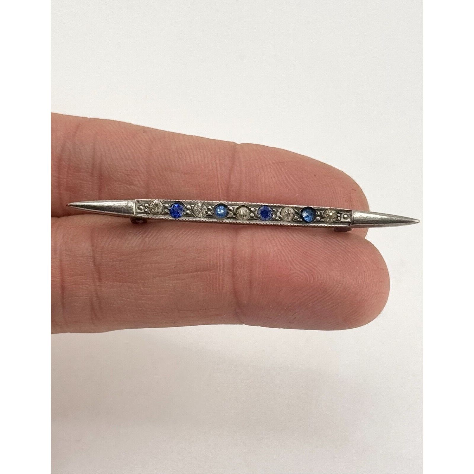 Vintage Estate art deco blue glass rhinestone bar pin Size ONE SIZE - 3 Thumbnail