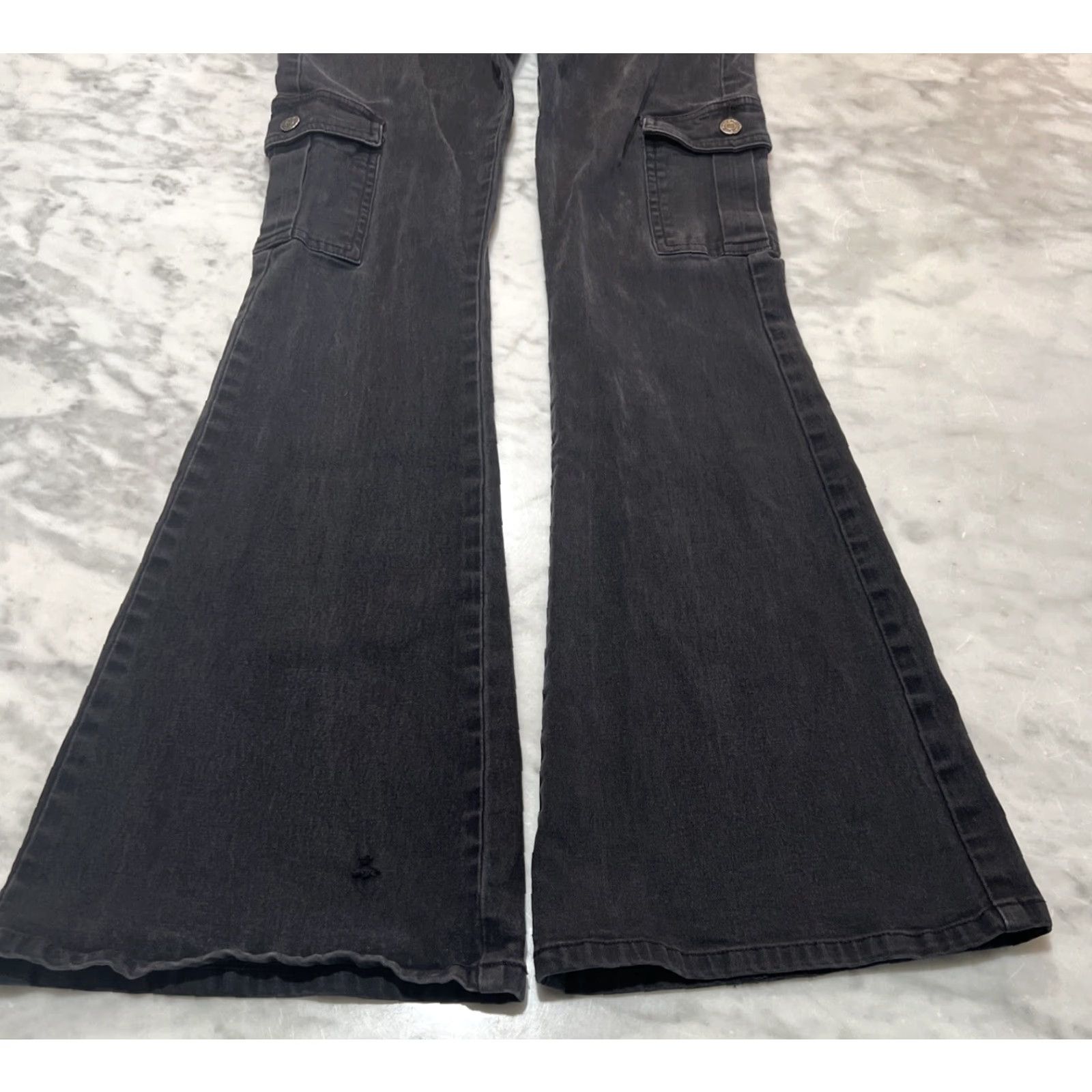 Denime VINTAGE YMI Jeans Women Cargo Denim Black Flared 30in Inseam Size 5wear Bag Cultures? Size 27" / US 4 / IT 40 - 3 Thumbnail