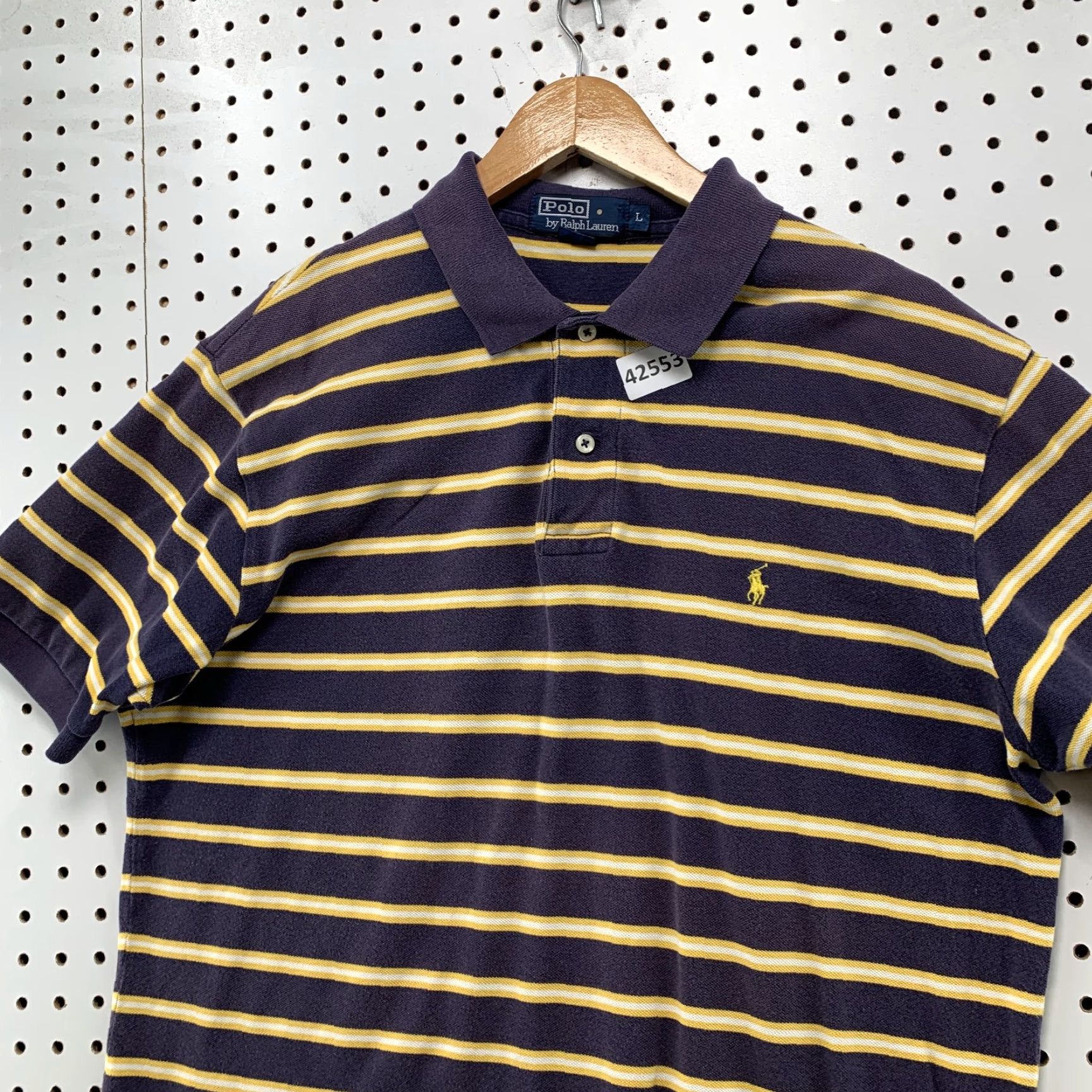 Polo Ralph Lauren VTG Polo Ralph Lauren Shirt Mens Large Purple Yellow Striped Short Sleeve Casual Polo 90s Mens Size US L / EU 52-54 / 3 - 7 Thumbnail