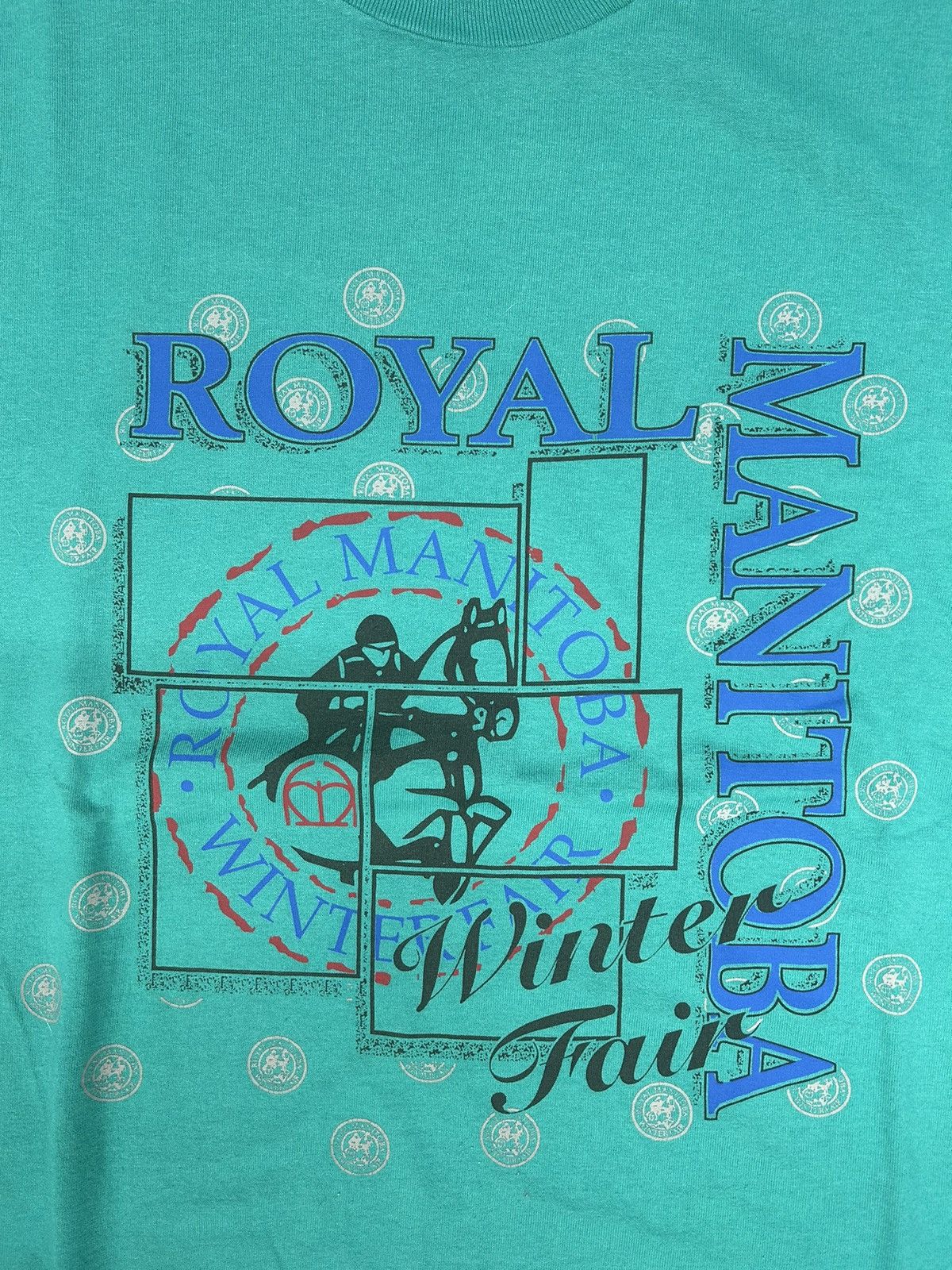 Vintage Crazy Vintage 90s Essential Manitoba Turquoise Art Tee Shirt Size US XL / EU 56 / 4 - 2 Thumbnail