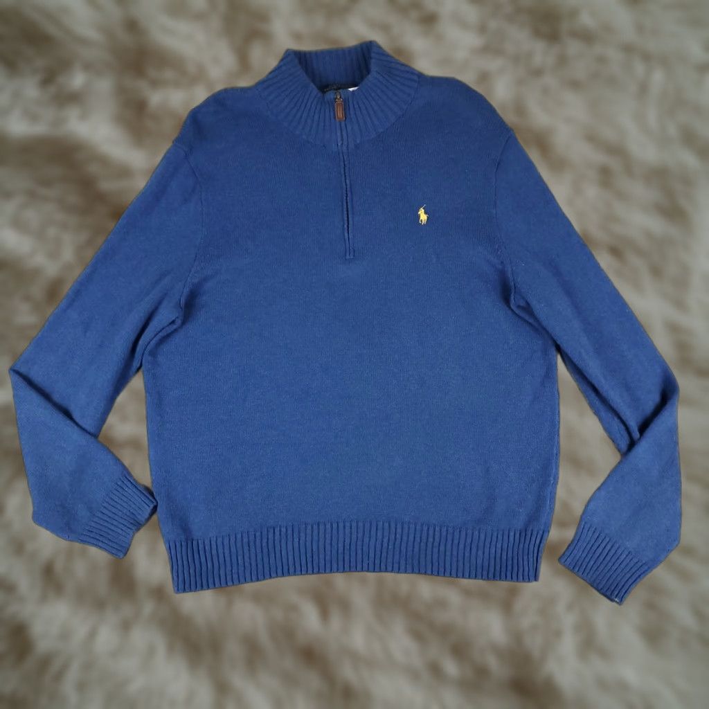 Ralph Lauren VINTAGE Ralph Lauren Men's Sweater Pullover 1/4 Zip Blue Pony XL Classic Knit All Seasons Size US XL / EU 56 / 4 - 1 Thumbnail
