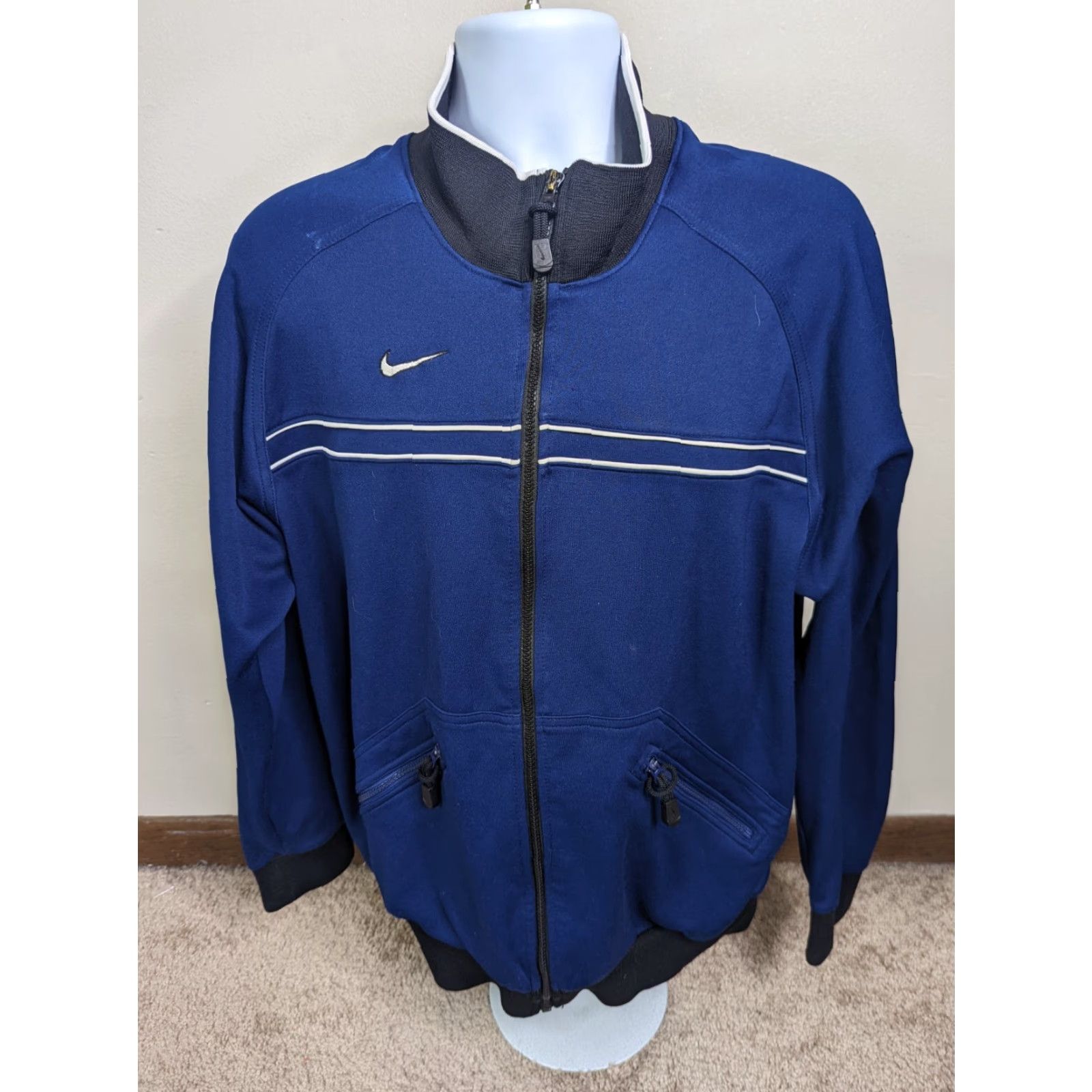 Nike VINTAGE Nike Sweatshirt Full Zip Collared Blue 90s Large Mens Size US L / EU 52-54 / 3 - 2 Thumbnail