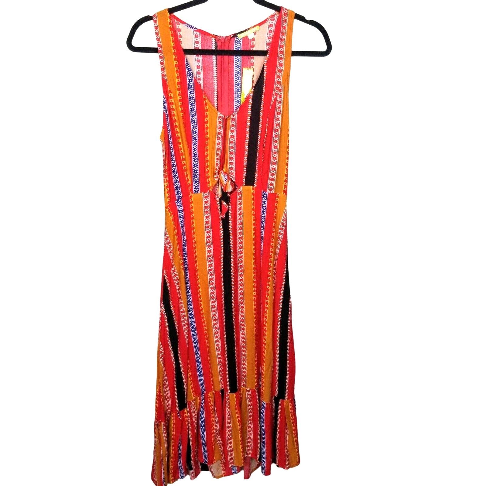 Gianni Valentino Gianni Bini Womens Stella Striped Midi Dress Ruffle Hem S Size S / US 4 / IT 40 - 2 Thumbnail