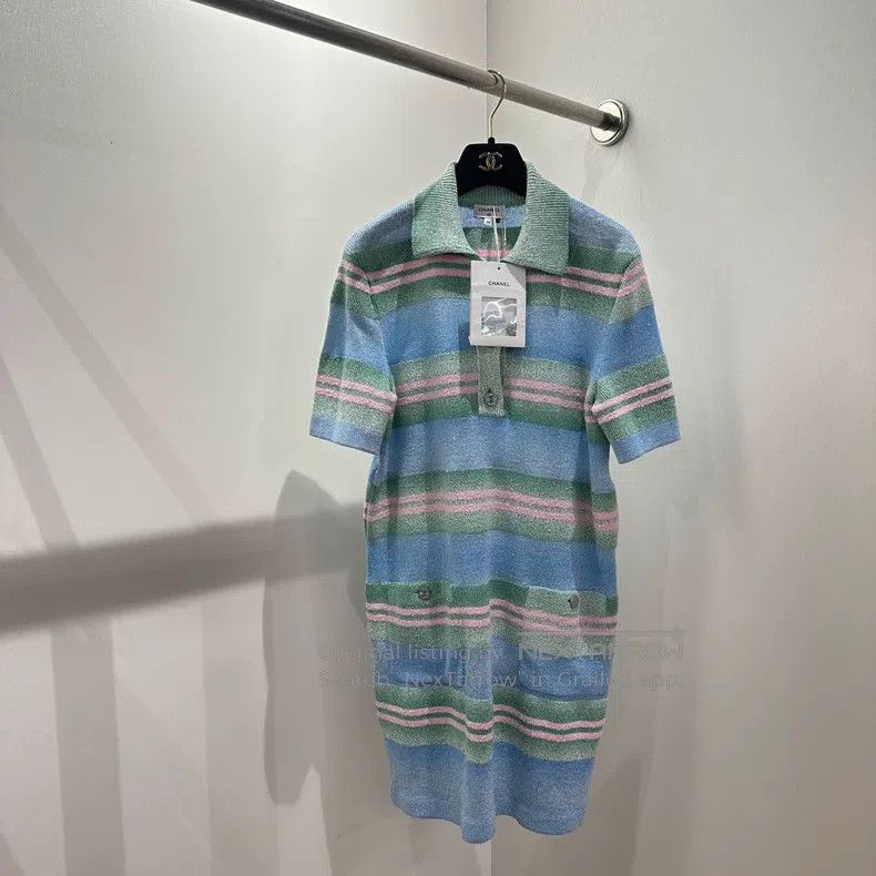 Chanel Chanel 23P mint green striped retro fine glitter knitted d Size XS / US 0-2 / IT 36-38 - 1 Thumbnail