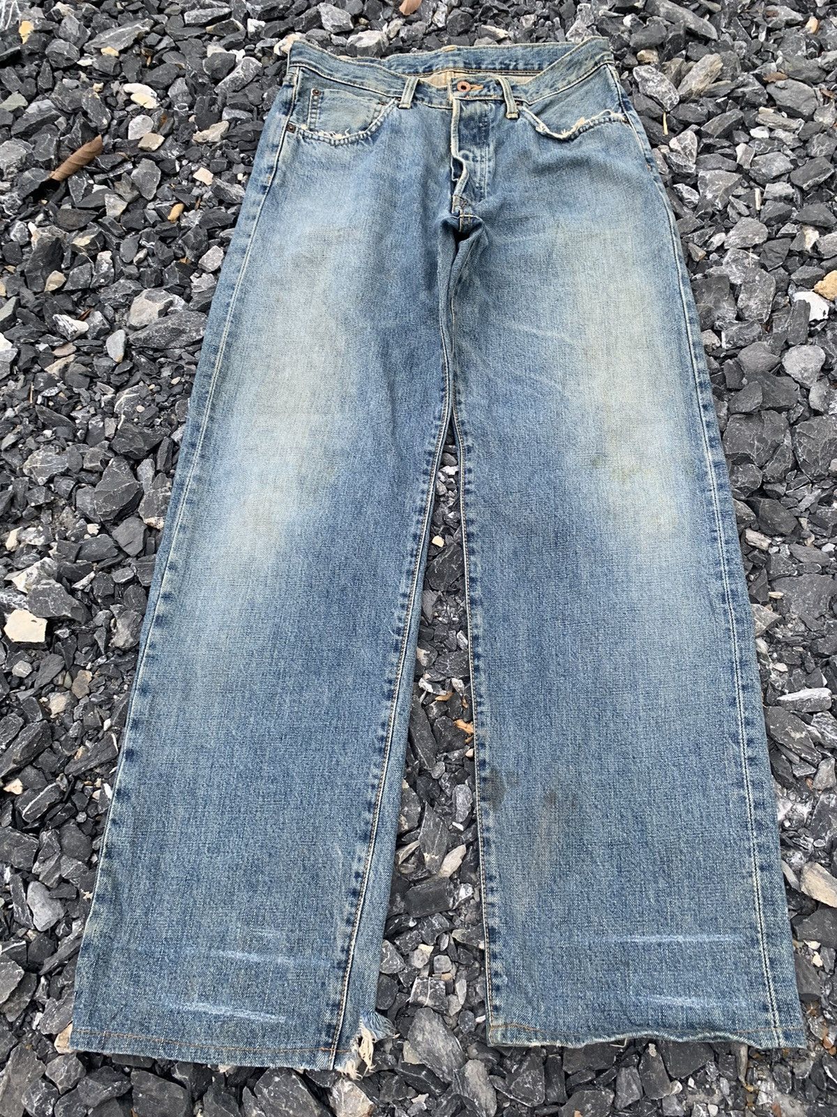 VINTAGE EDWIN 505X BAGGY SELVEDGE FADED DISTRESSED DENIM