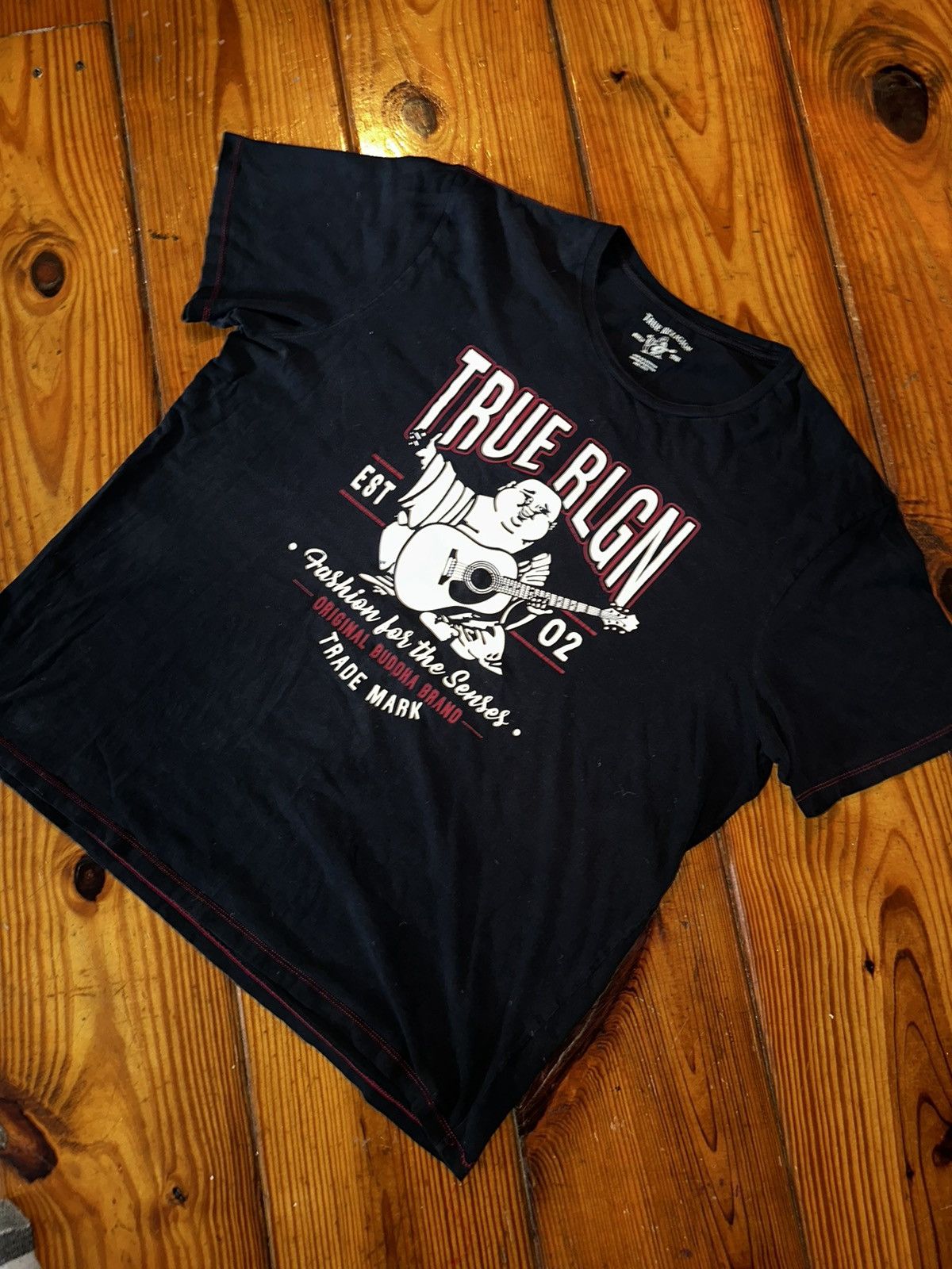 image of True Religion x Vintage Red Stitch Graphic Tee in Black, Men's (Size 2XL)