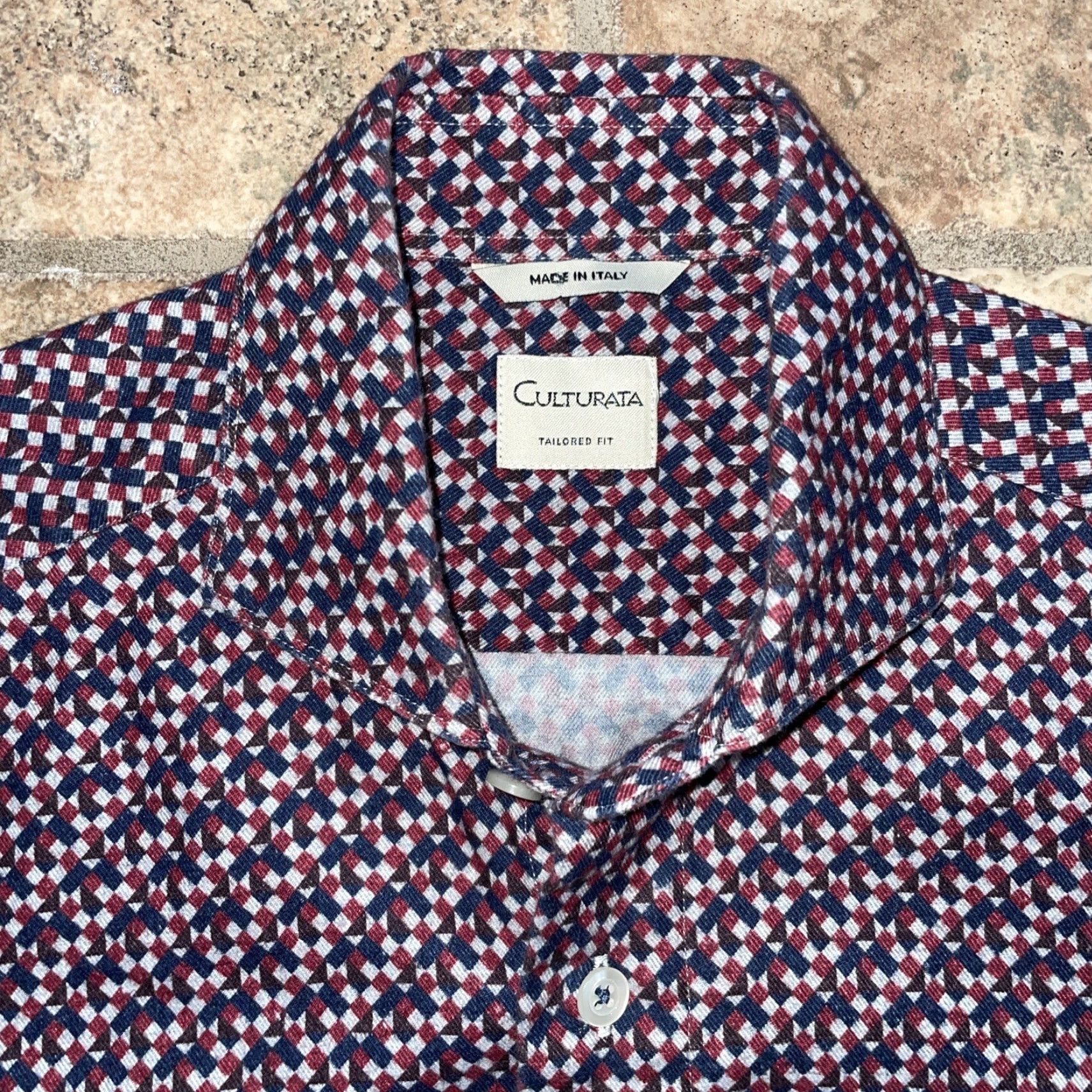 Vintage Culturata Geometric Button-Up Shirt Mens S Size 38 Long Sleeve Blue Shirt Size US S / EU 44-46 / 1 - 2 Thumbnail