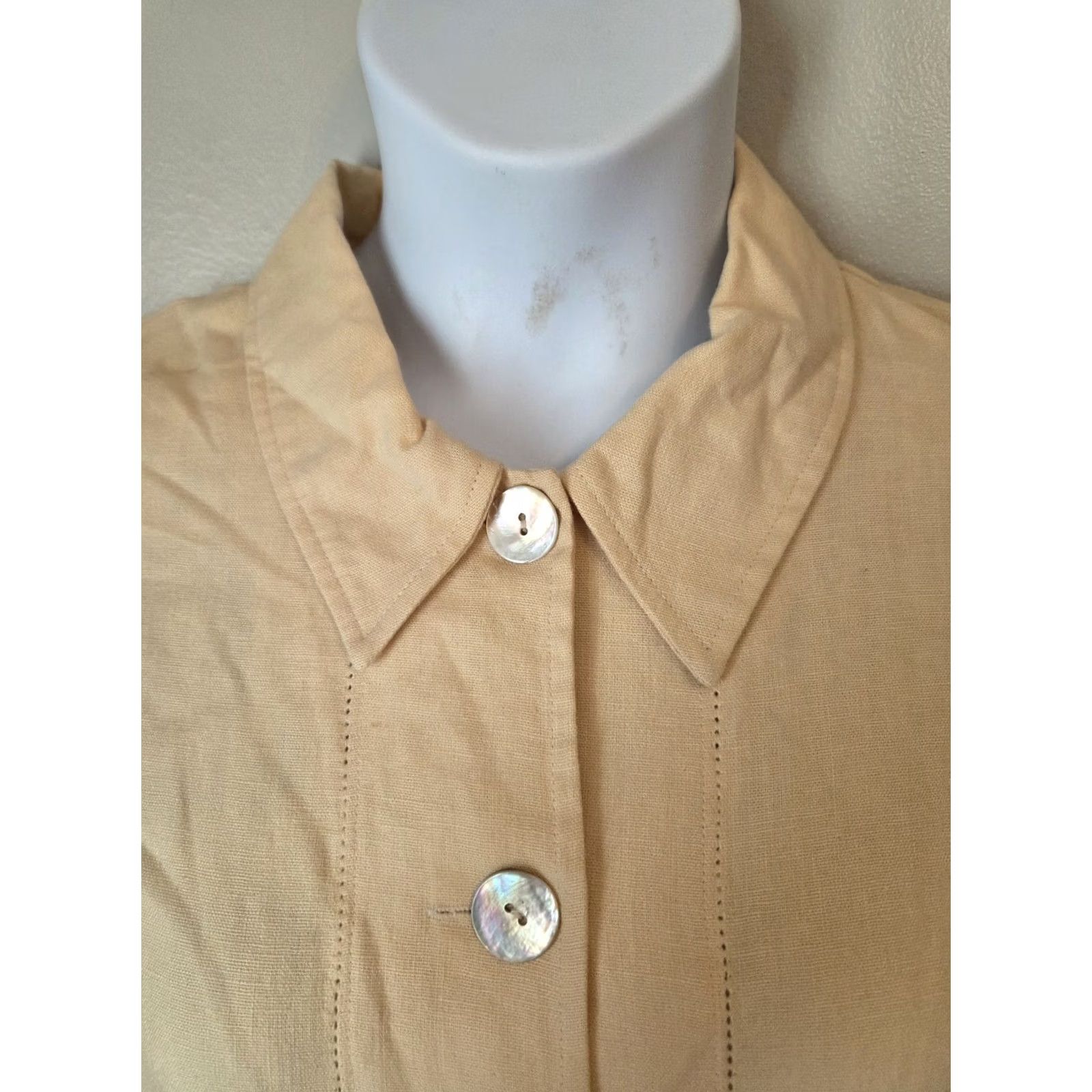 Talbots VINTAGE 90s Talbots Petites Beige Linen Blend Button Up Shirt Top PL Womens Size L / US 10 / IT 46 - 2 Thumbnail