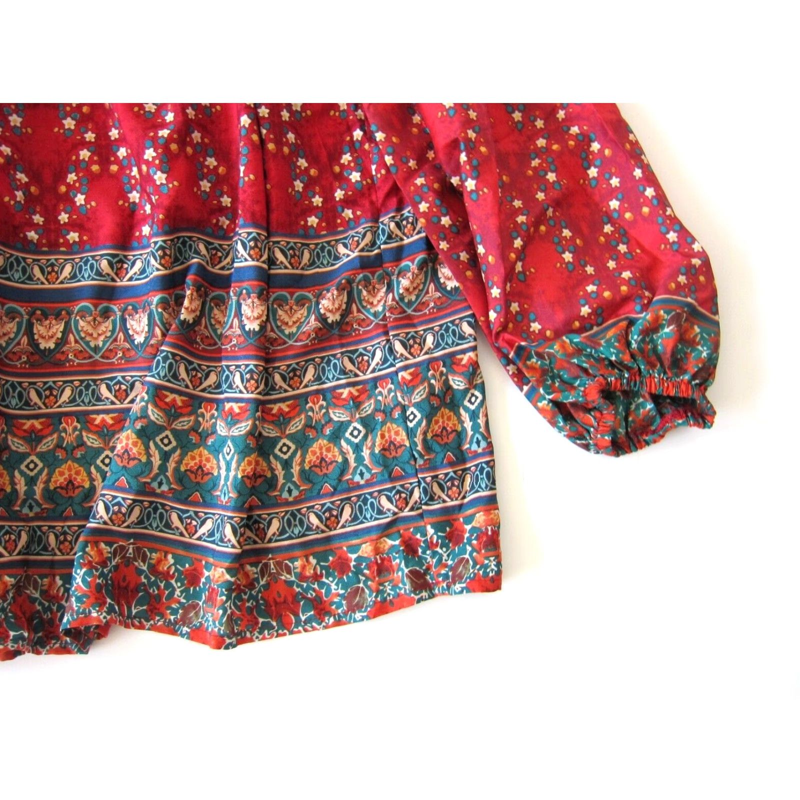 Vintage Suzanne Betro Red Floral Bird High Neck Long Sleeve Ruffle Blouse XL Women’s Blouse Size XL / US 12-14 / IT 48-50 - 7 Thumbnail