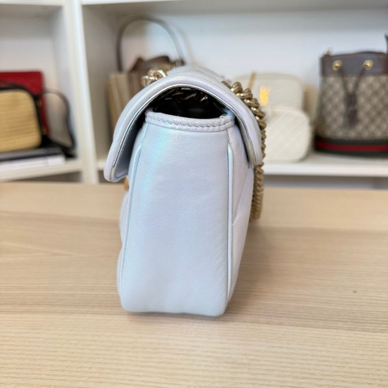 Gucci Gucci Matelasse Small GG Marmont Iridescent Snow Light Blue Size ONE SIZE - 5 Thumbnail