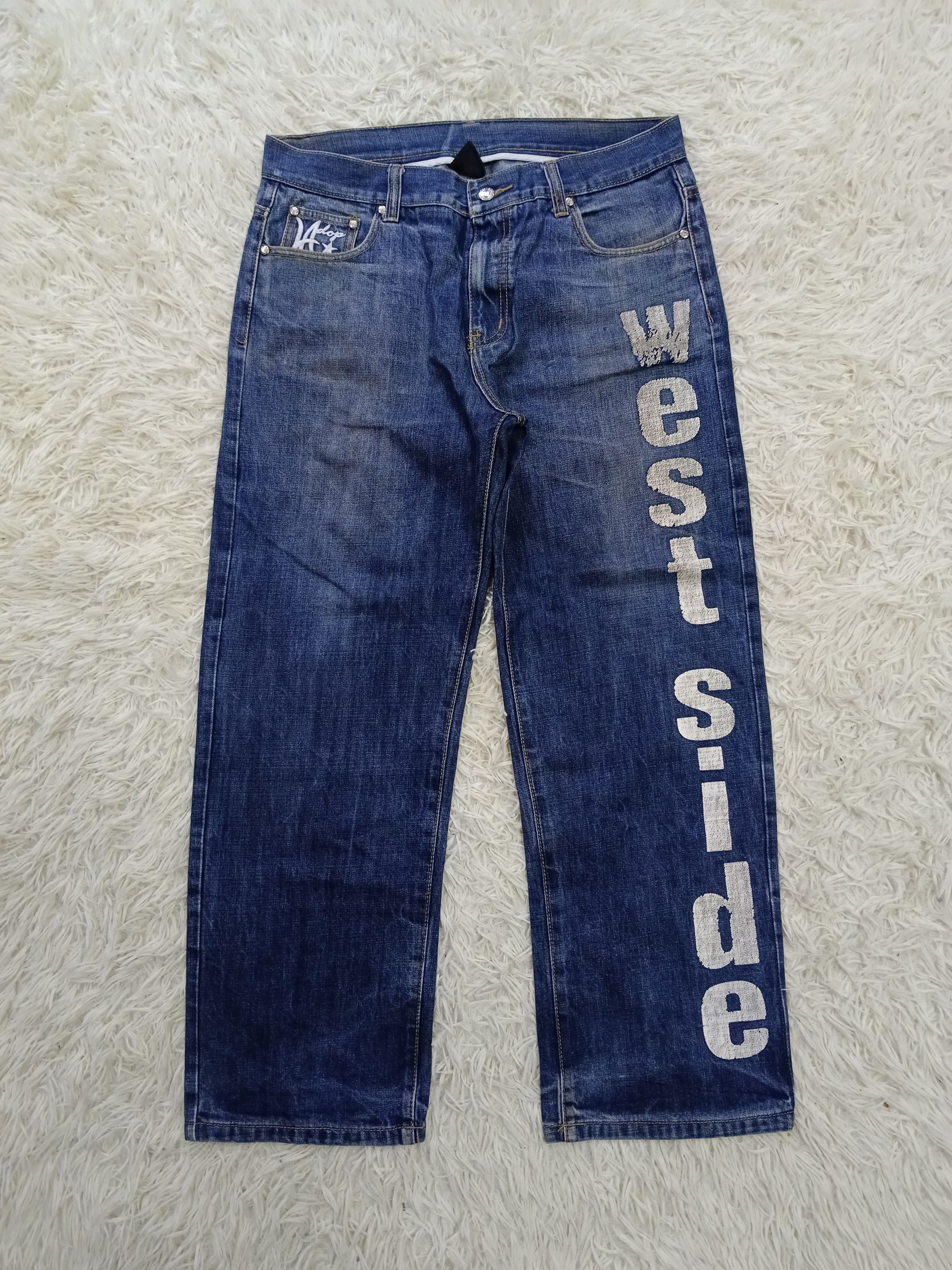 Japanese Brand WIDE PANTS SPELLOUT WEST SIDE DENIM PANTS Size US 34 / EU 50 - 2 Thumbnail