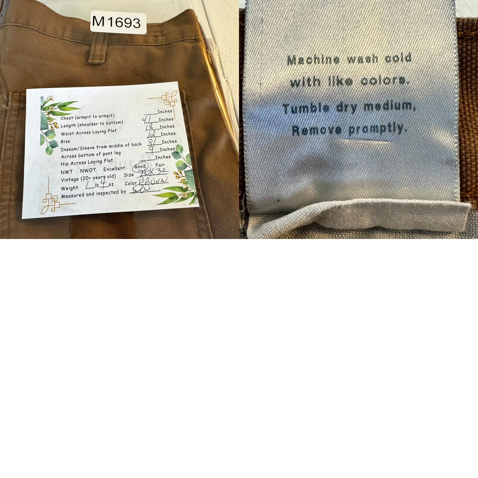 Carhartt Carhartt Carpenter Jeans Men’s 36 x 32 Brown Mid-Rise Straight Work Pants Jeans Size US 36 / EU 52 - 8 Thumbnail