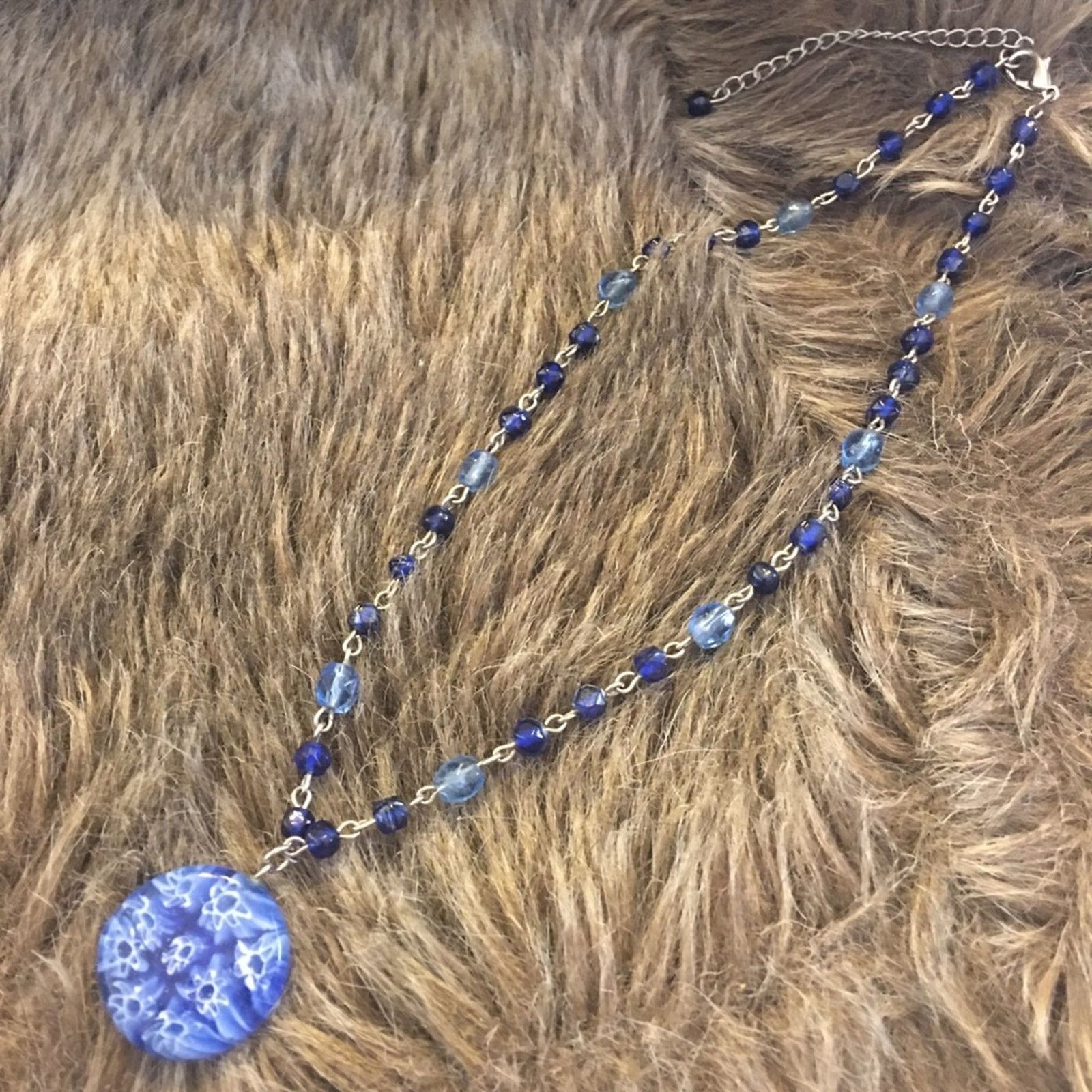 Jewelry Blue glass medallion beaded chain necklace Size ONE SIZE - 9 Thumbnail