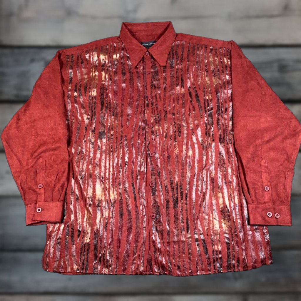 Vintage VTG Milano Moda Shirt Adult 3XL Dark Red Striped Pattern Long Sleeve Button-Up Collared Size US XXL / EU 58 / 5 - 1 Thumbnail