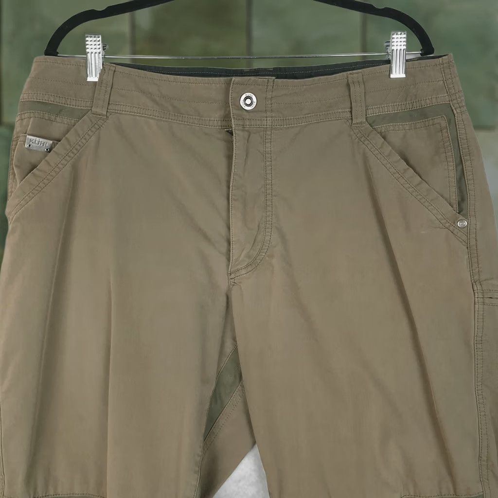 Vintage Kuhl Free Radikl Pants Mens 36 Green Canvas Stretch Hiking Outdoor Nylon Regular Front Zip Pocket Style Khakis 5-Pocket Mens Size US 36 / EU 52 - 1 Thumbnail