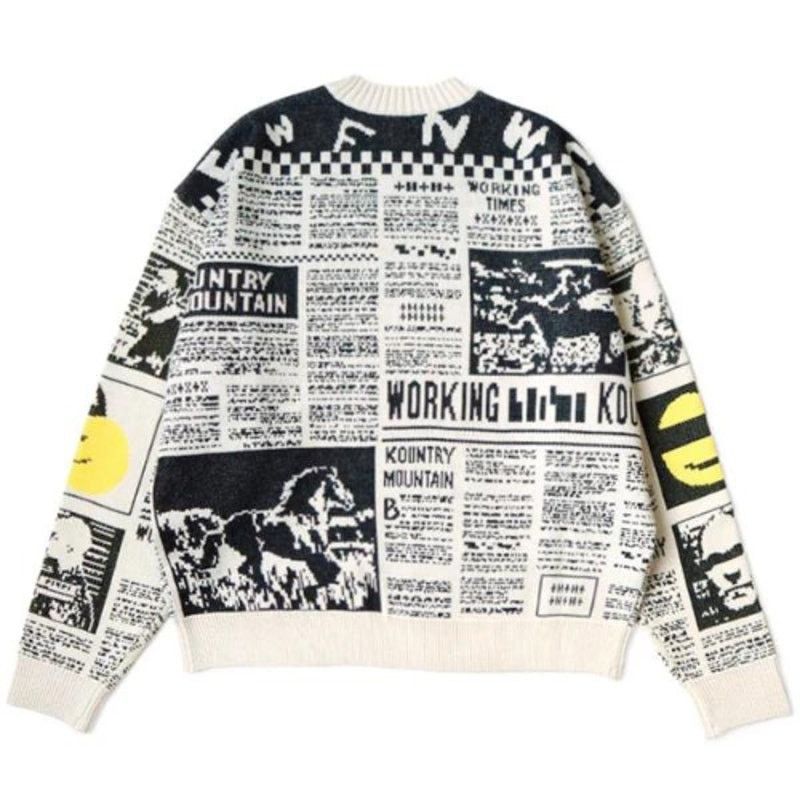 Kapital Kapital 8G Knit Newspaper Pattern Crew Sweater Kountry News Size US S / EU 44-46 / 1 - 4 Thumbnail