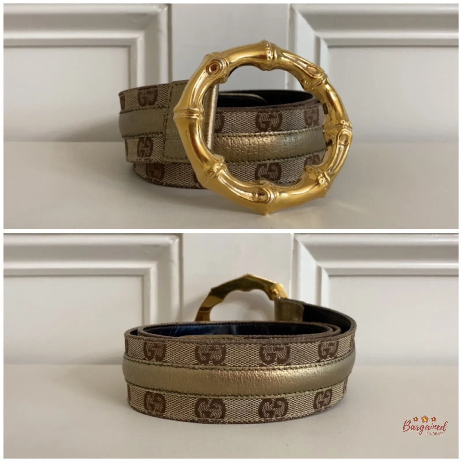 Gucci Gucci Monogram Canvas Metallic Leather Bamboo Buckle Belt Size 30 - 3 Thumbnail