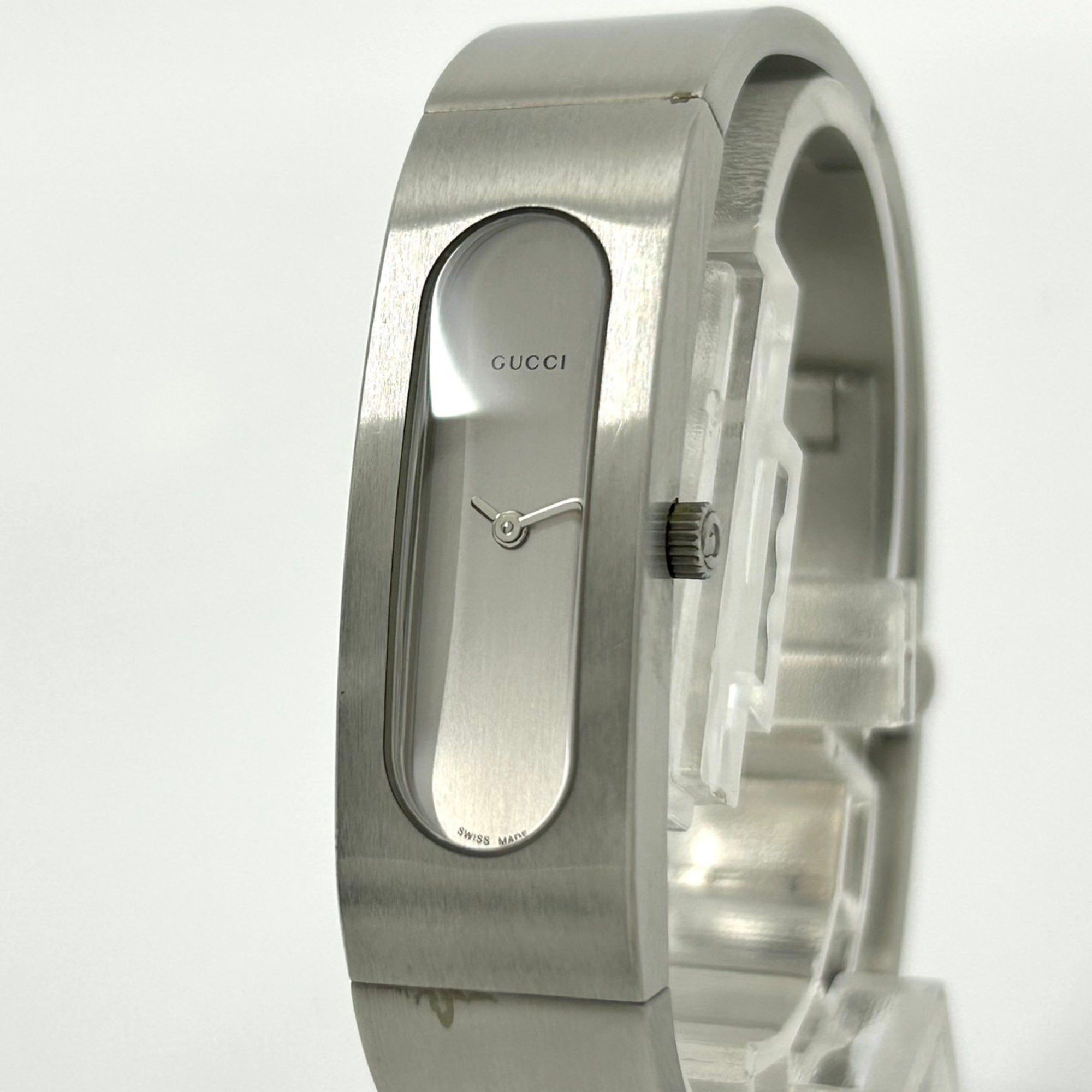 Gucci × Vintage Gucci Logo Sterling Silver Hinged Bangle REF