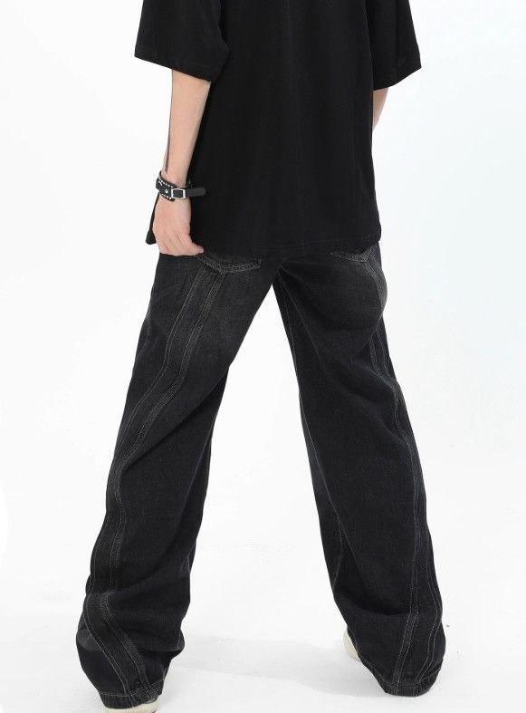 Japanese Brand Men's loose distressed wide-leg straight-leg patchwork jeans Size US 32 / EU 48 - 3 Thumbnail