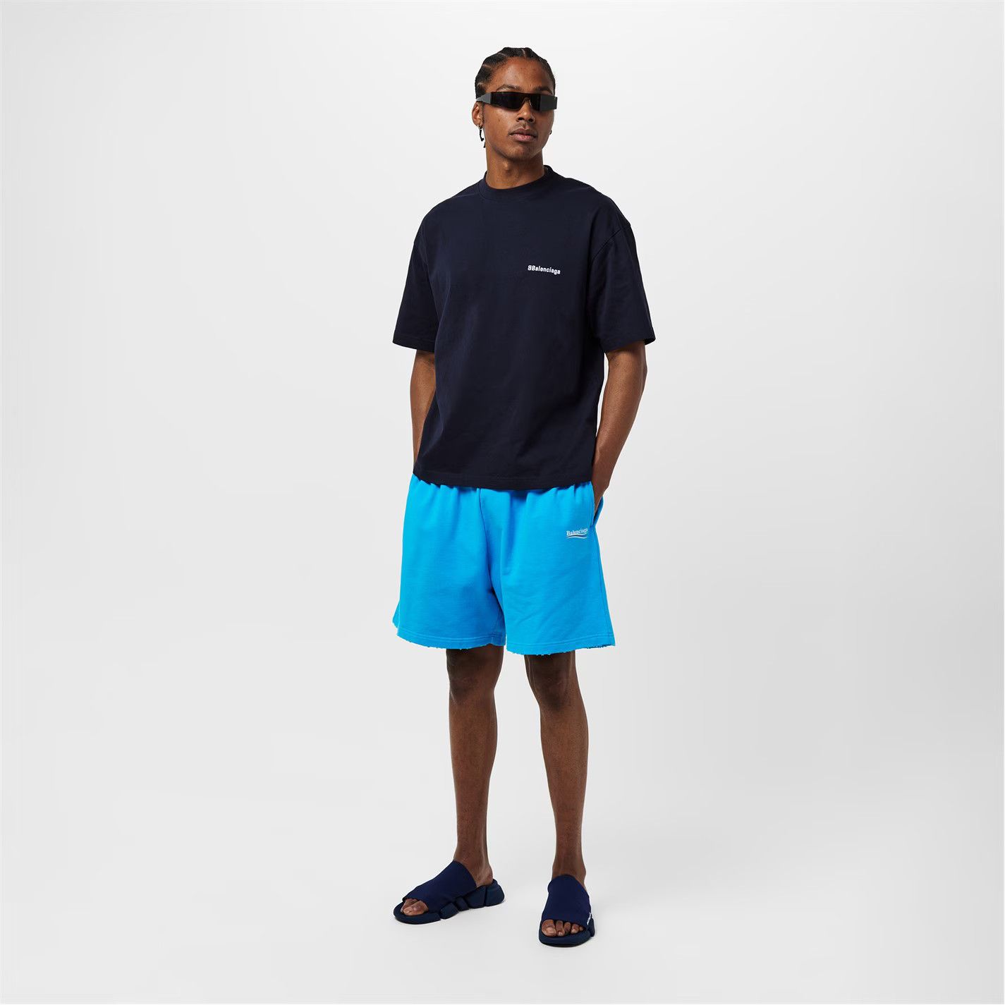 Balenciaga o1g2r1mq0226 Logo Jersey Shorts In Azure Blue Size US 30 / EU 46 - 6 Thumbnail