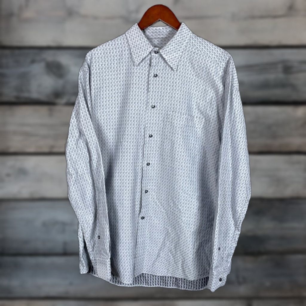 Zanella VINTAGE Zanella Men's Shirt Long Sleeve Cotton Geometric Pattern Collared XL Gray Italy Fall Winter Size US XL / EU 56 / 4 - 1 Thumbnail