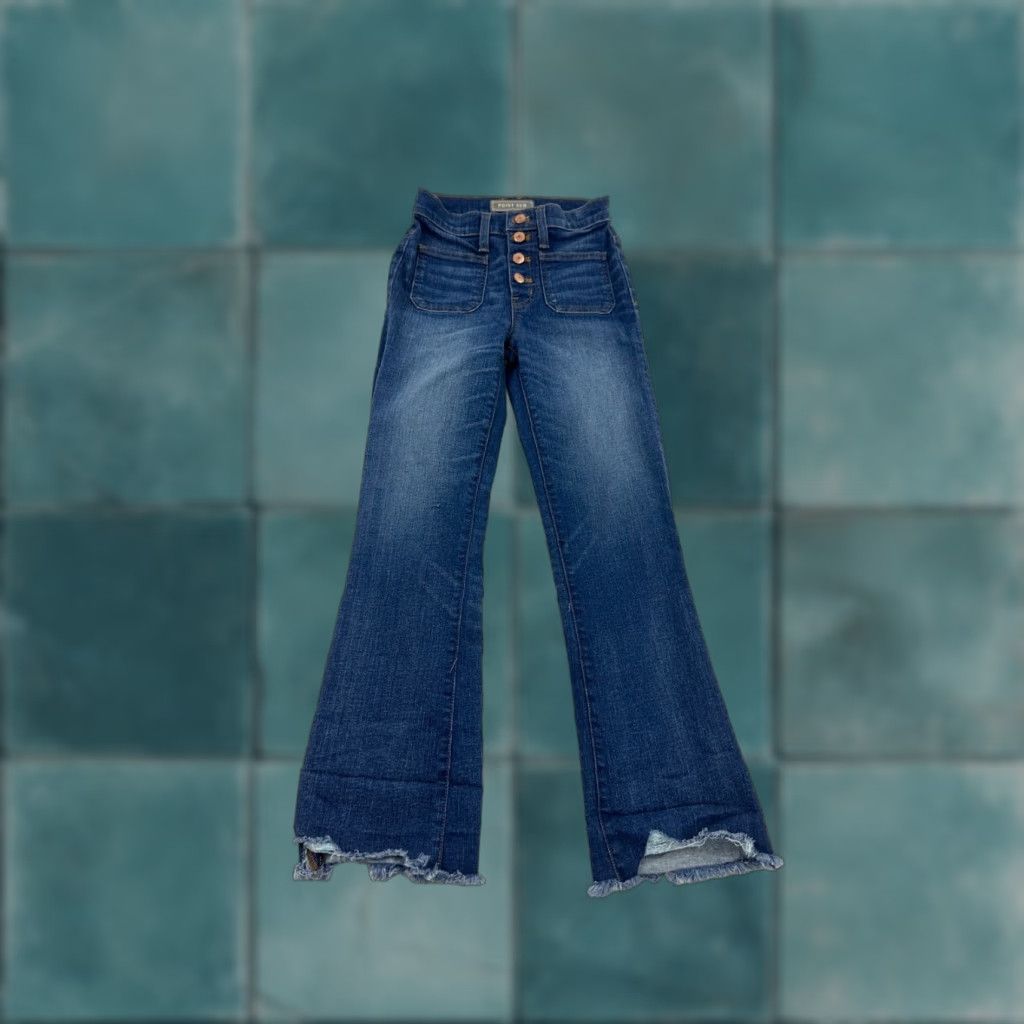 J.Crew Point Sur Jeans Womens 23 Blue Denim Stretch Distressed Frayed Hem High-Rise Regular Fit Size 40" / US 18 - 1 Thumbnail