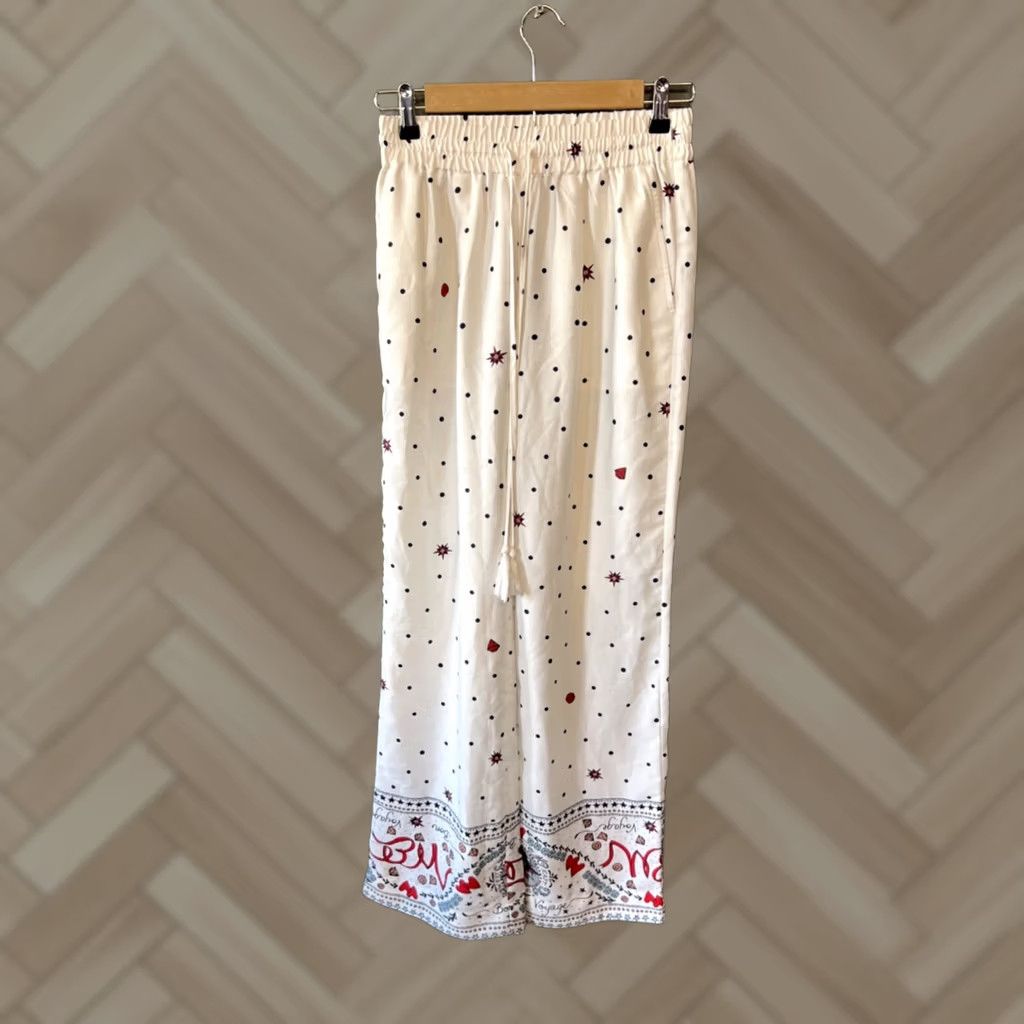 Badgley Mischka BADGLEY MISCHKA Pants Drawstring Border Print Ivory Multi M Womens Size 32" / US 10 / IT 46 - 1 Thumbnail