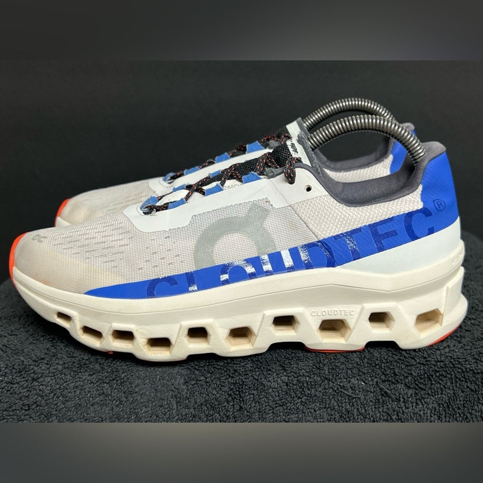 On Mens CloudmOnster Frost Cobalt Blue Running Shoes Size 7.5 in White