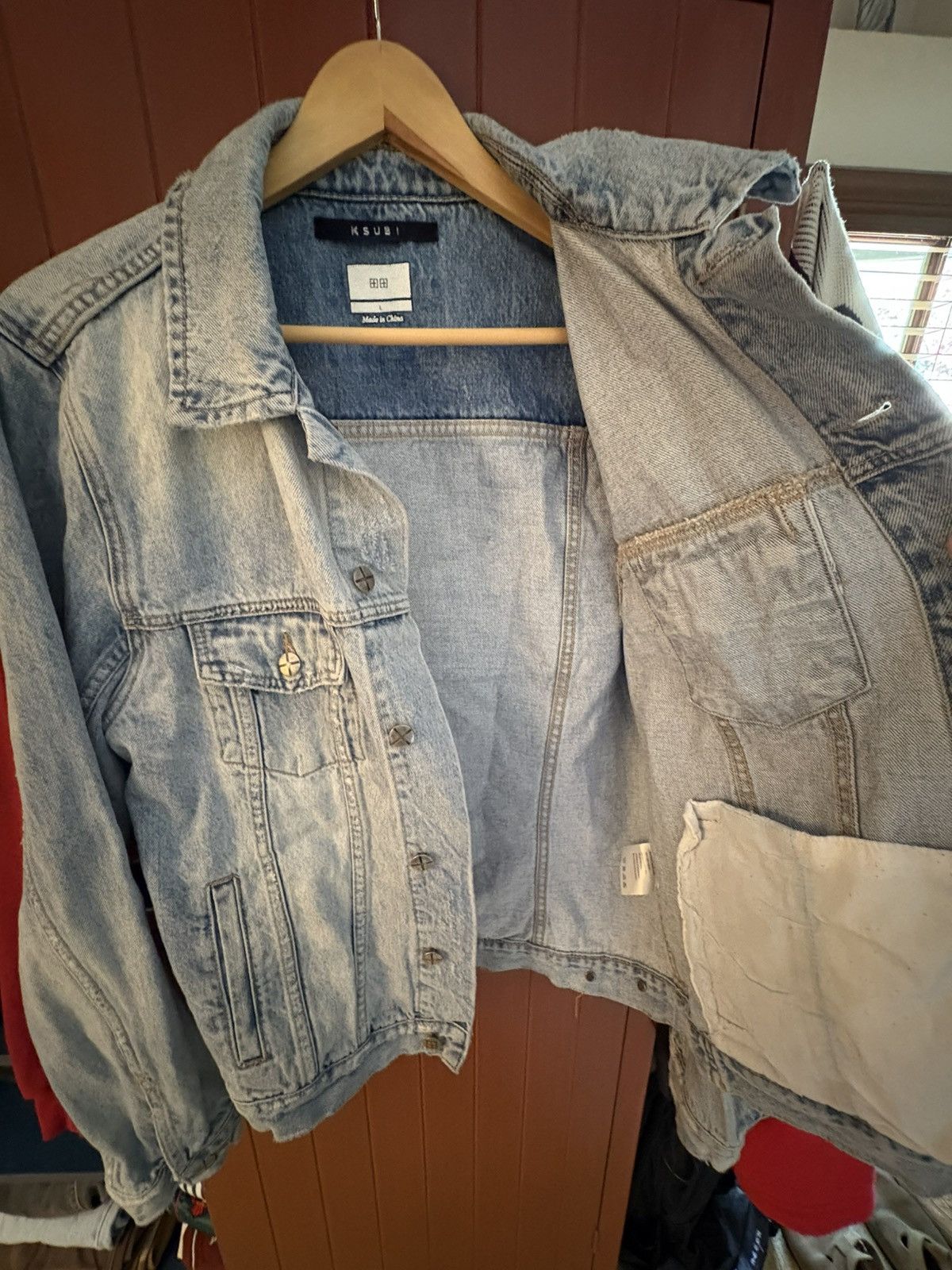 Ksubi Ksubi Distressed Denim Jacket Blue Large – Jean Trucker Fit Size US L / EU 52-54 / 3 - 6 Thumbnail