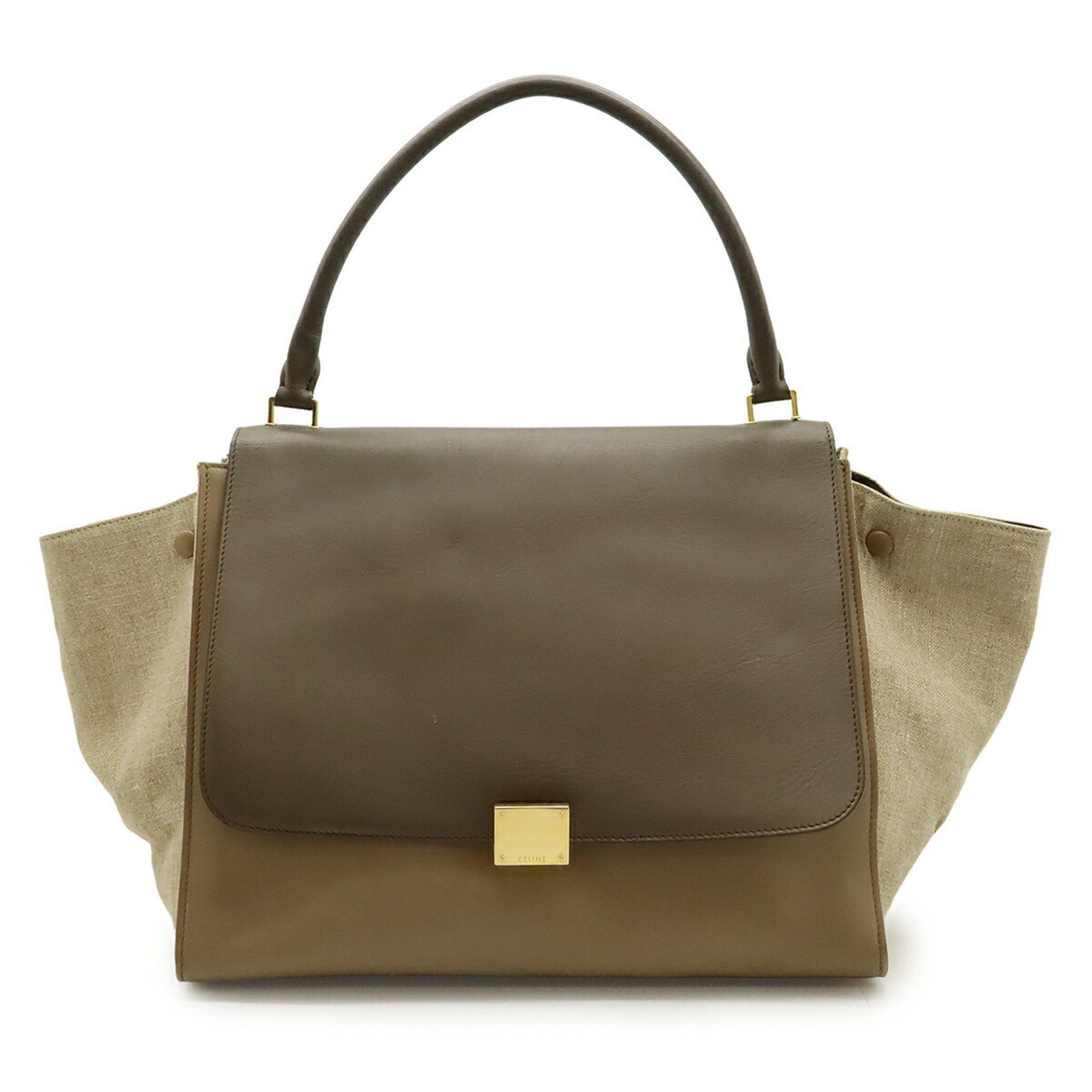 Celine CELINE Trapeze Handbag Shoulder Bag Leather Canvas Gray Beige Natural Size ONE SIZE - 1 Thumbnail