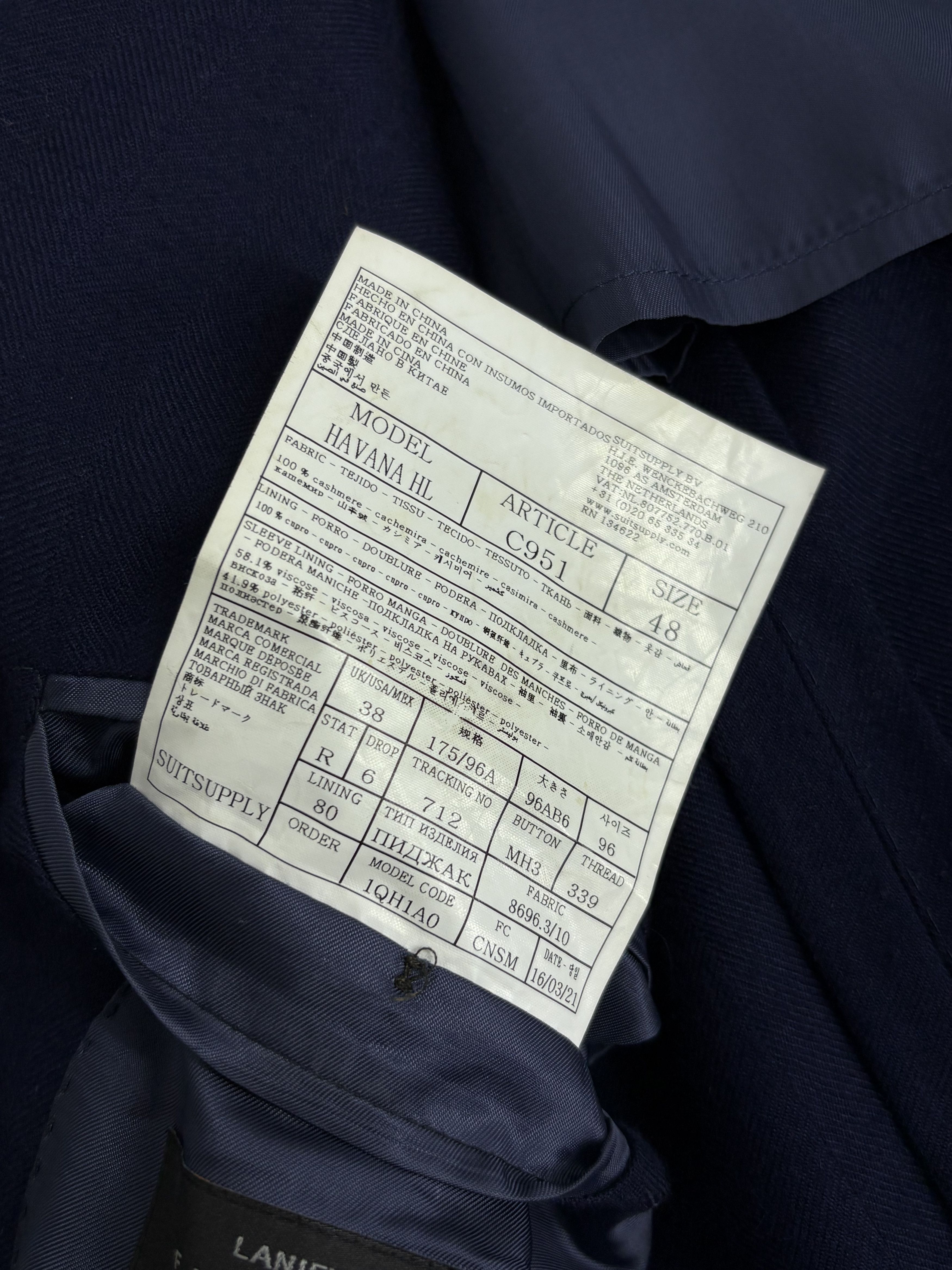 Suitsupply Suitsupply Havana HL 100% Pure Cashmere Navy Blazer Jacket Size 48R - 21 Thumbnail