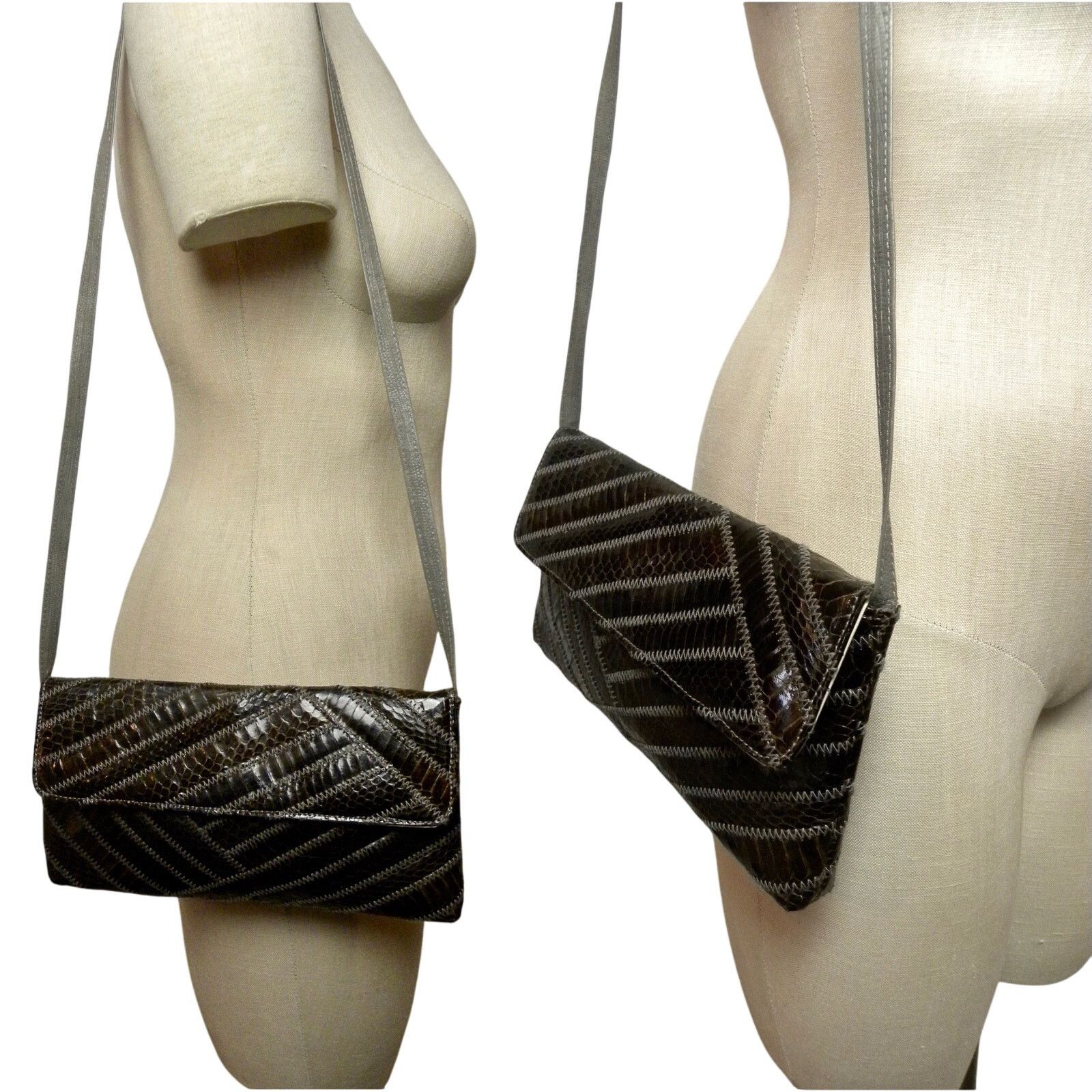 Vintage 70s 80s Gray Snakeskin Envelope Shoulder Bag w Leather Strap Size ONE SIZE - 3 Thumbnail