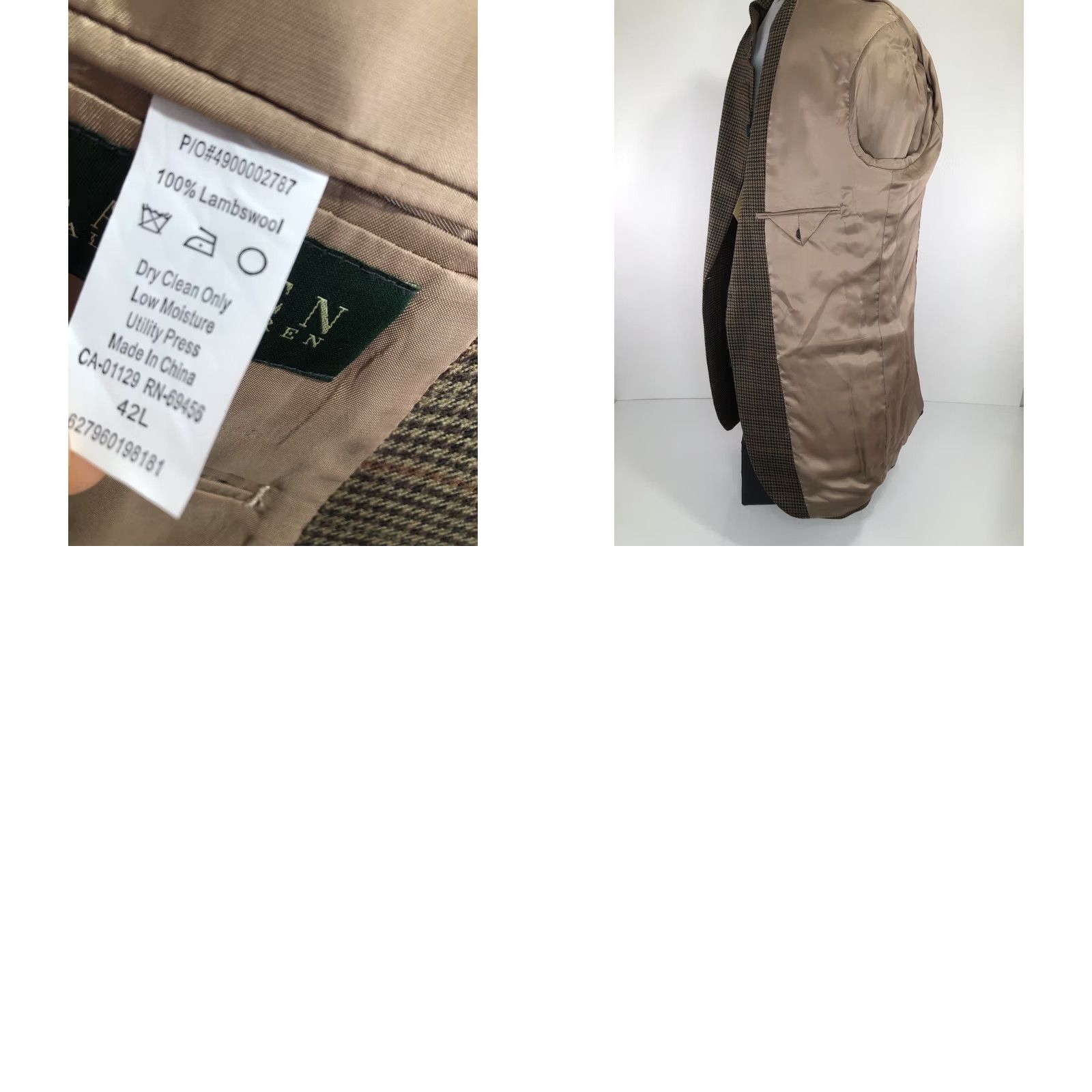 Ralph Lauren LAUREN / Ralph Lauren Blazer - Houndstooth Lam bswo ol Wool 42L Long Big & Tall Men Brown 90s Blazer Mens Size 42R - 8 Thumbnail