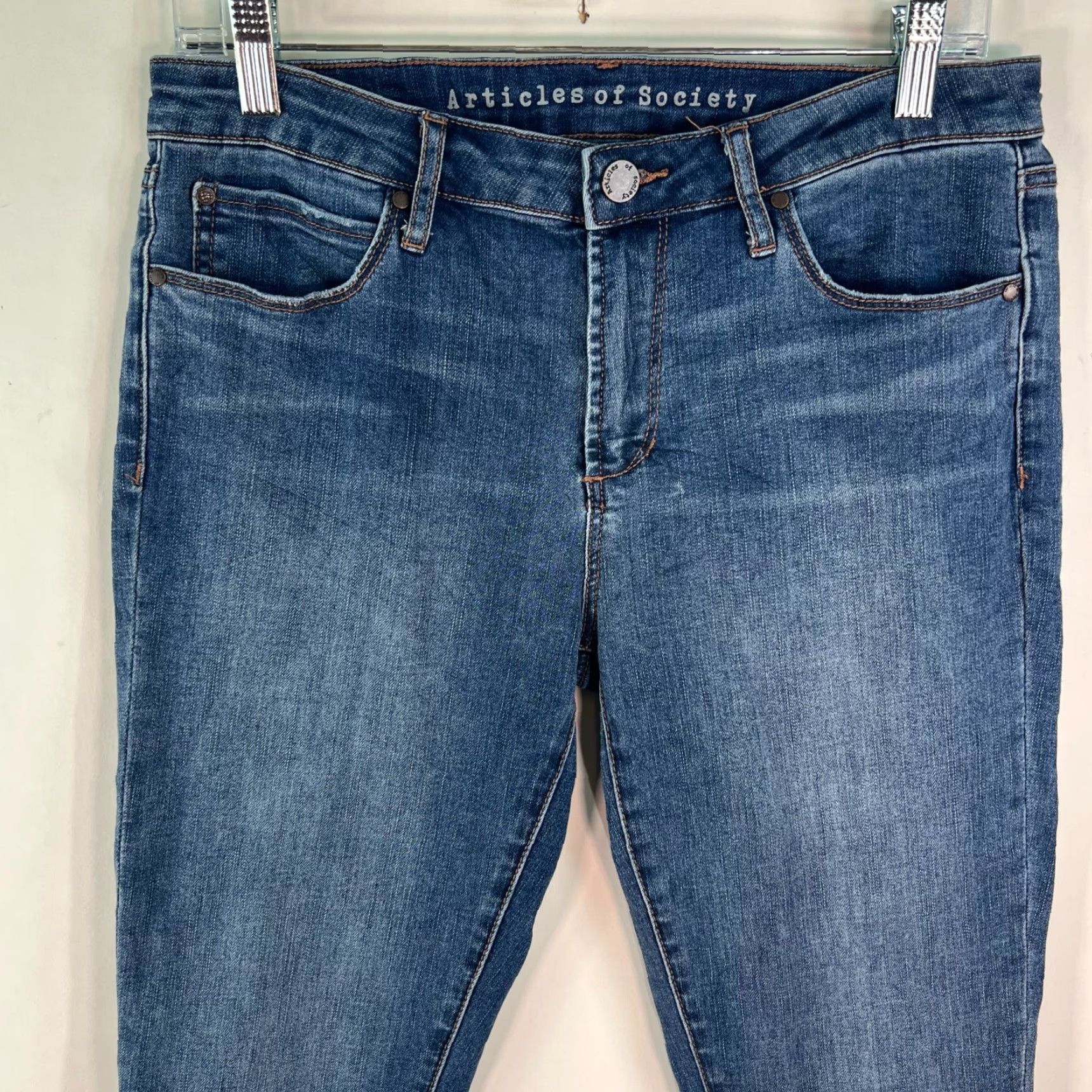 Vintage Articles Of Society Women's Distressed Skinny Jeans Size 30 Blue Stone Wash 28" Inseam Regular Fit Size 30" / US 8 / IT 44 - 2 Thumbnail