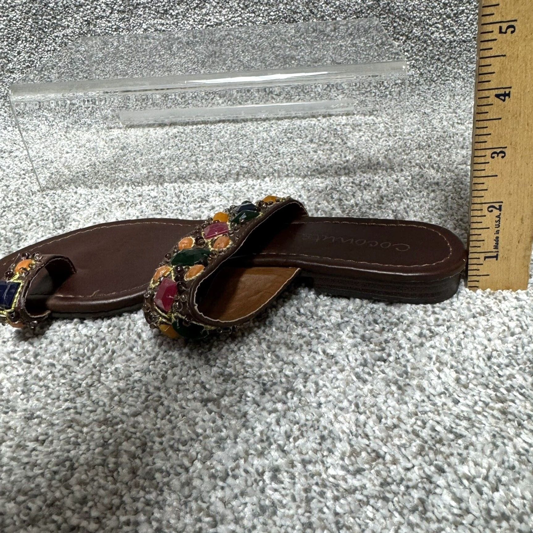 Vintage VINTAGE Coconuts Sandal Women's Slide 8 Brown Toe Ring Embellished Jeweled Bohemian Whimsigoth 90s Vacation Mens? Wait. No gender. End with Womens. Size US 8 / IT 38 - 7 Thumbnail